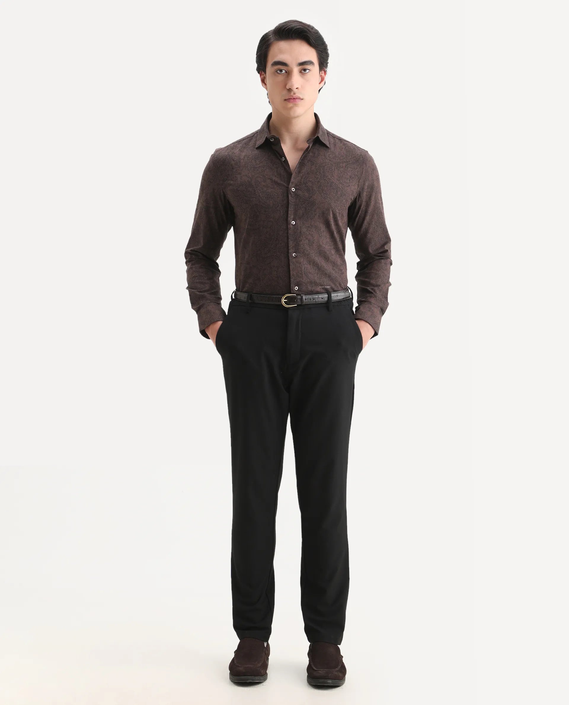 Rare Rabbit Men's Platim Rust Cotton Paisley Print Regular Fit Full Sleeve Collared Shirt