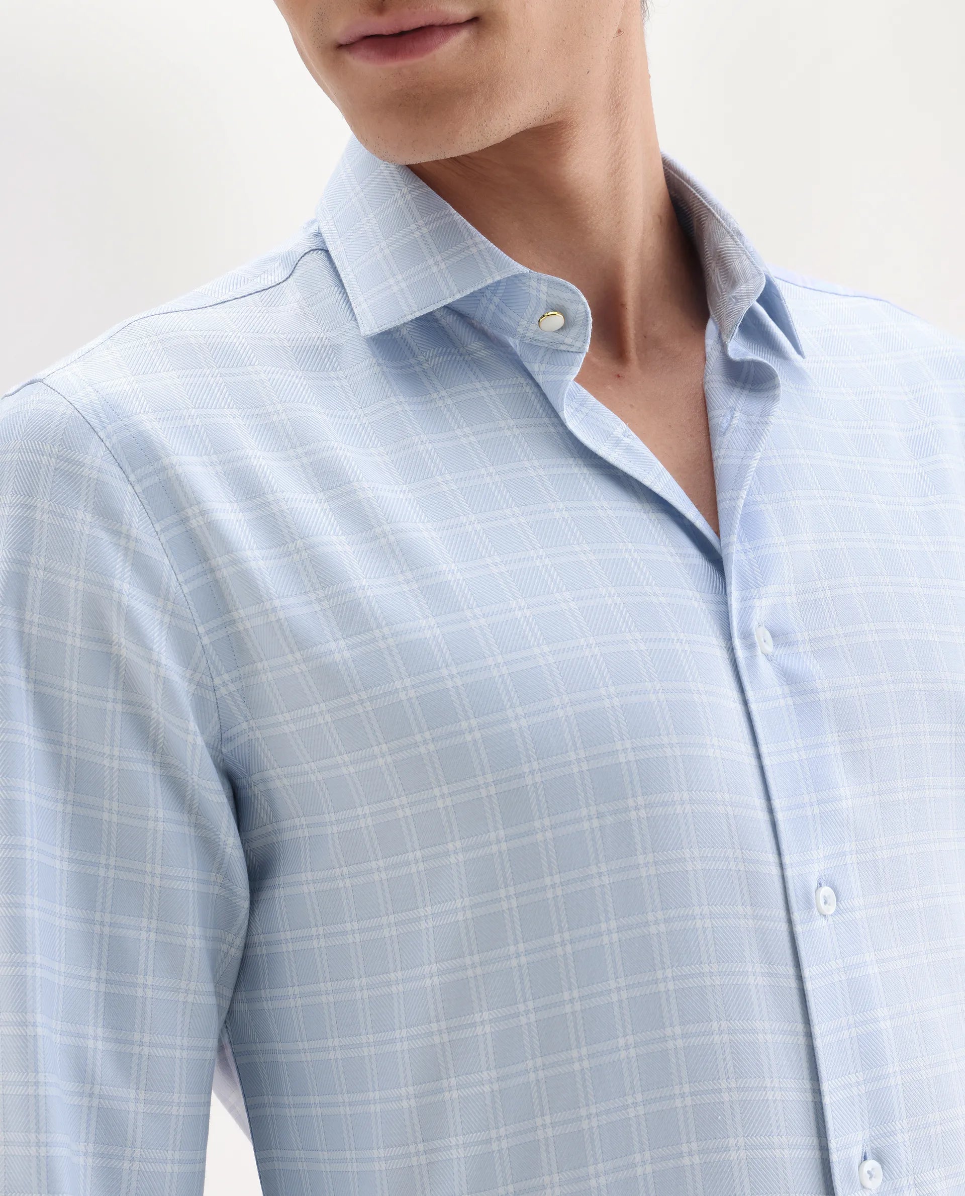 Rare Rabbit Men's Plid Blue Cotton Fabric Collared Neck Regular Fit Checks Shirt