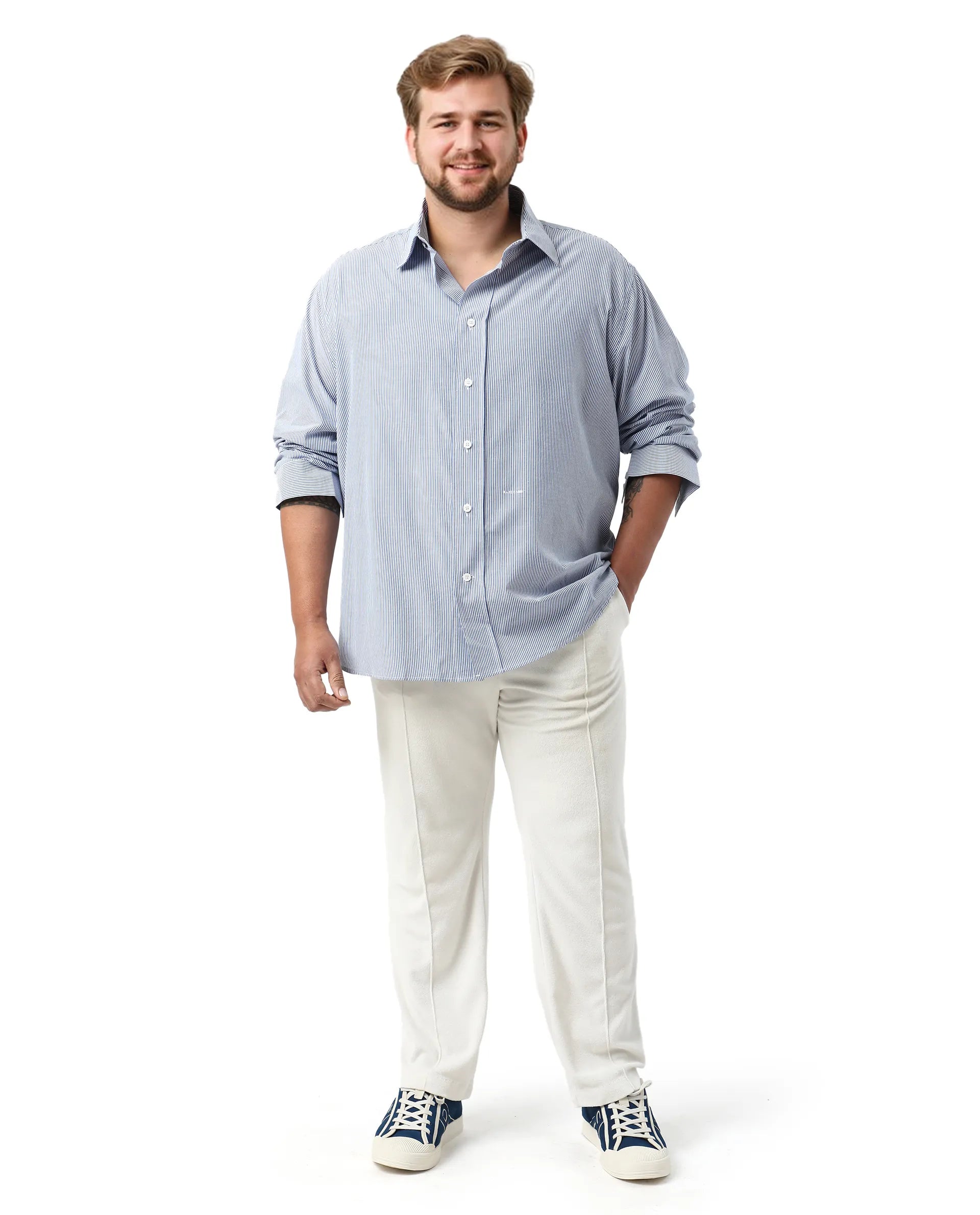 Rare Rabbit Men's Pluf Big Blue Cotton Blend Fabric Full Sleeve Spread Collar Button Closure Regular Fit Striped Shirt