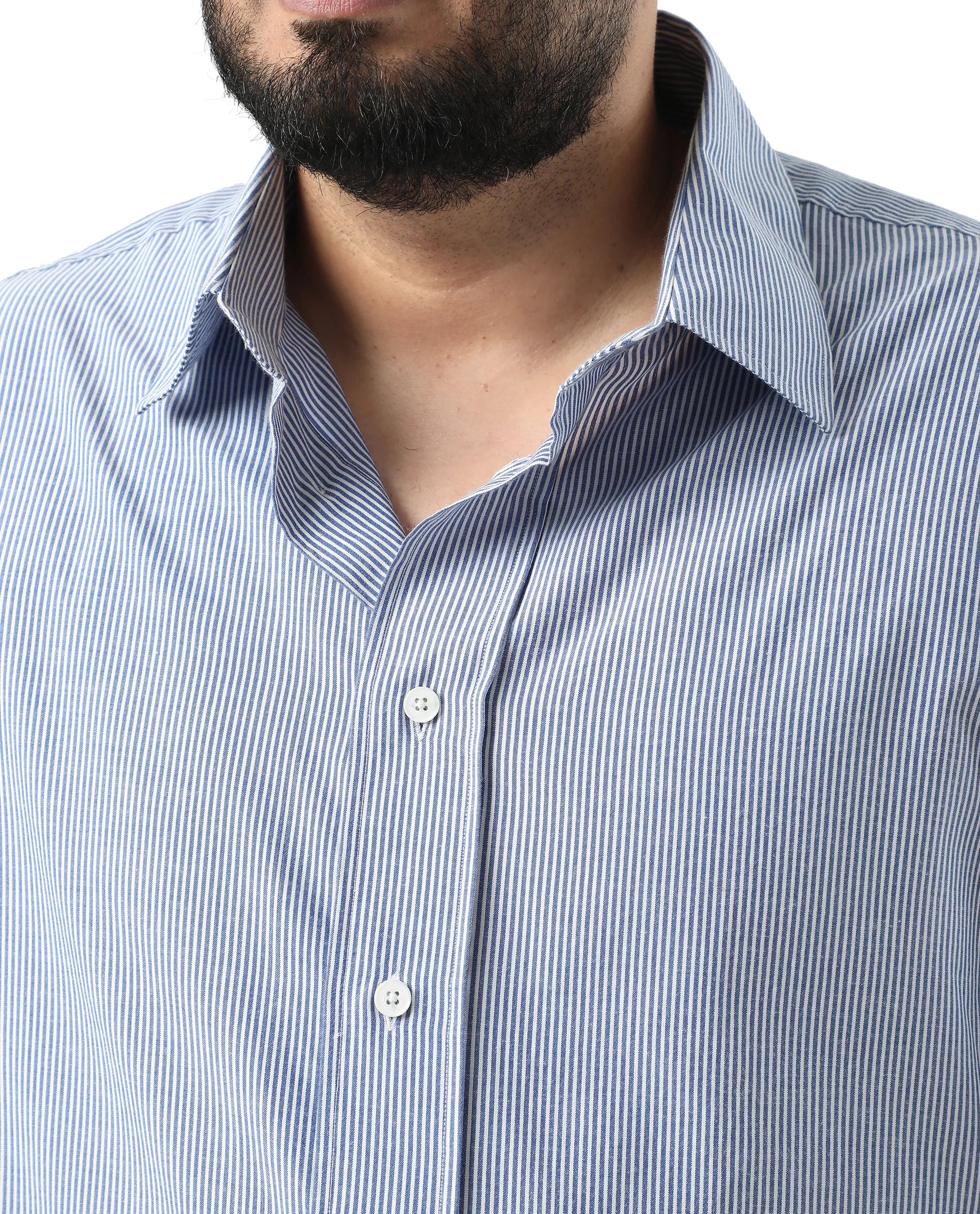 Rare Rabbit Men's Pluf Big Blue Cotton Blend Fabric Full Sleeve Spread Collar Button Closure Regular Fit Striped Shirt