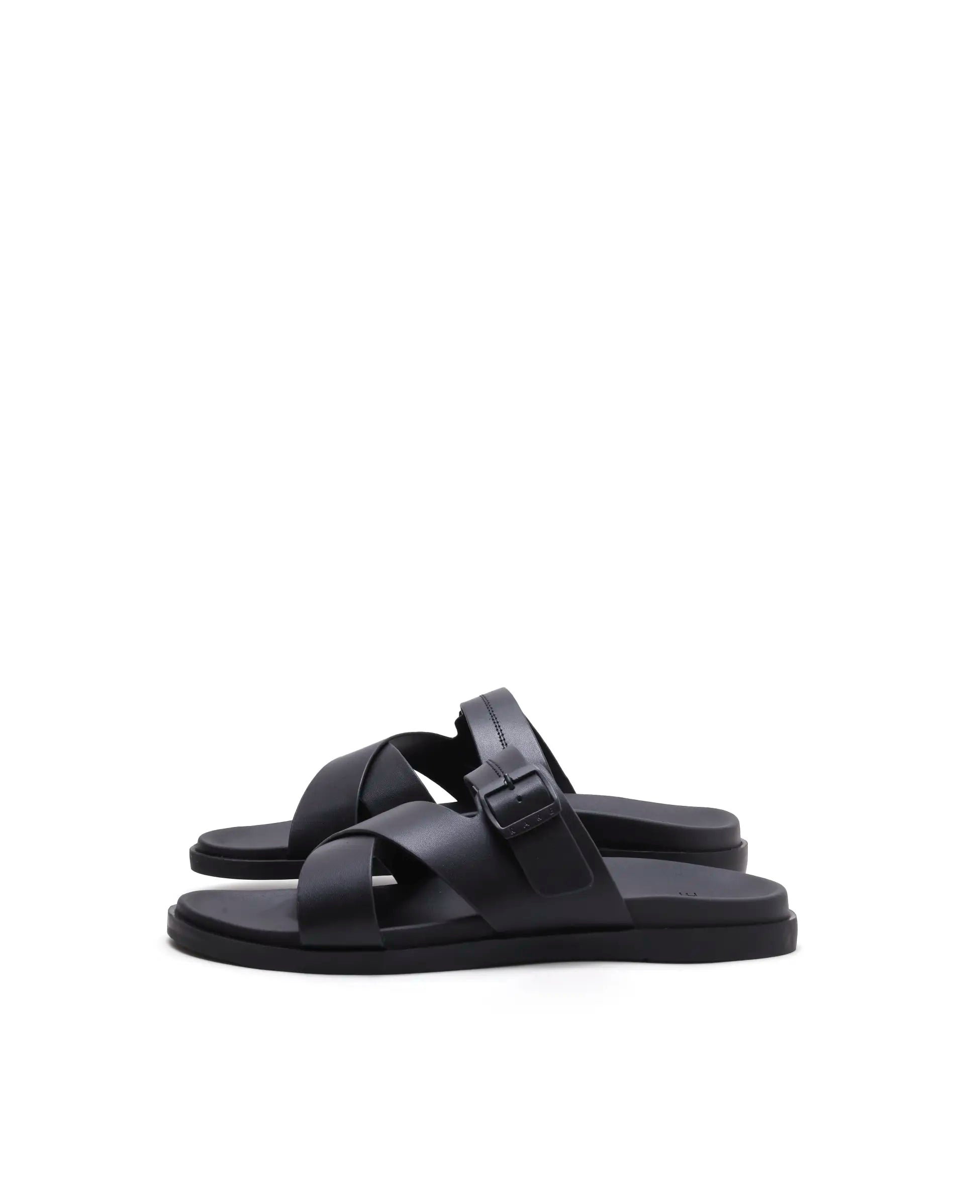 Rarez Men's Pluxi Black Leather Regular Sandal