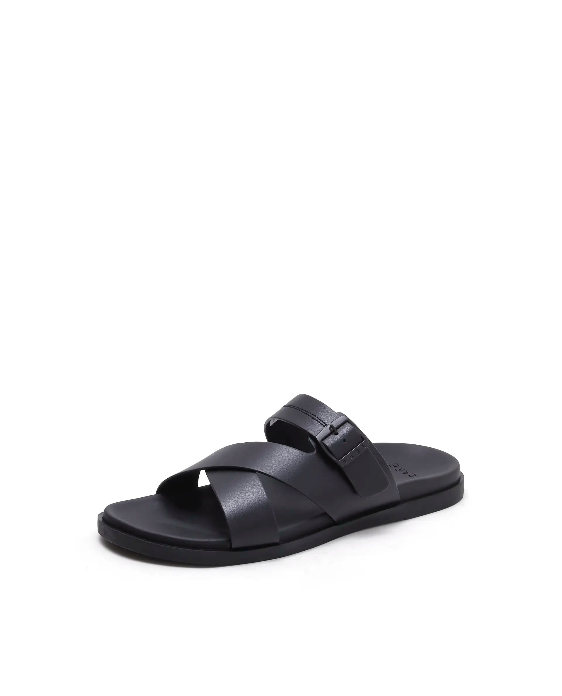Rarez Men's Pluxi Black Leather Regular Sandal
