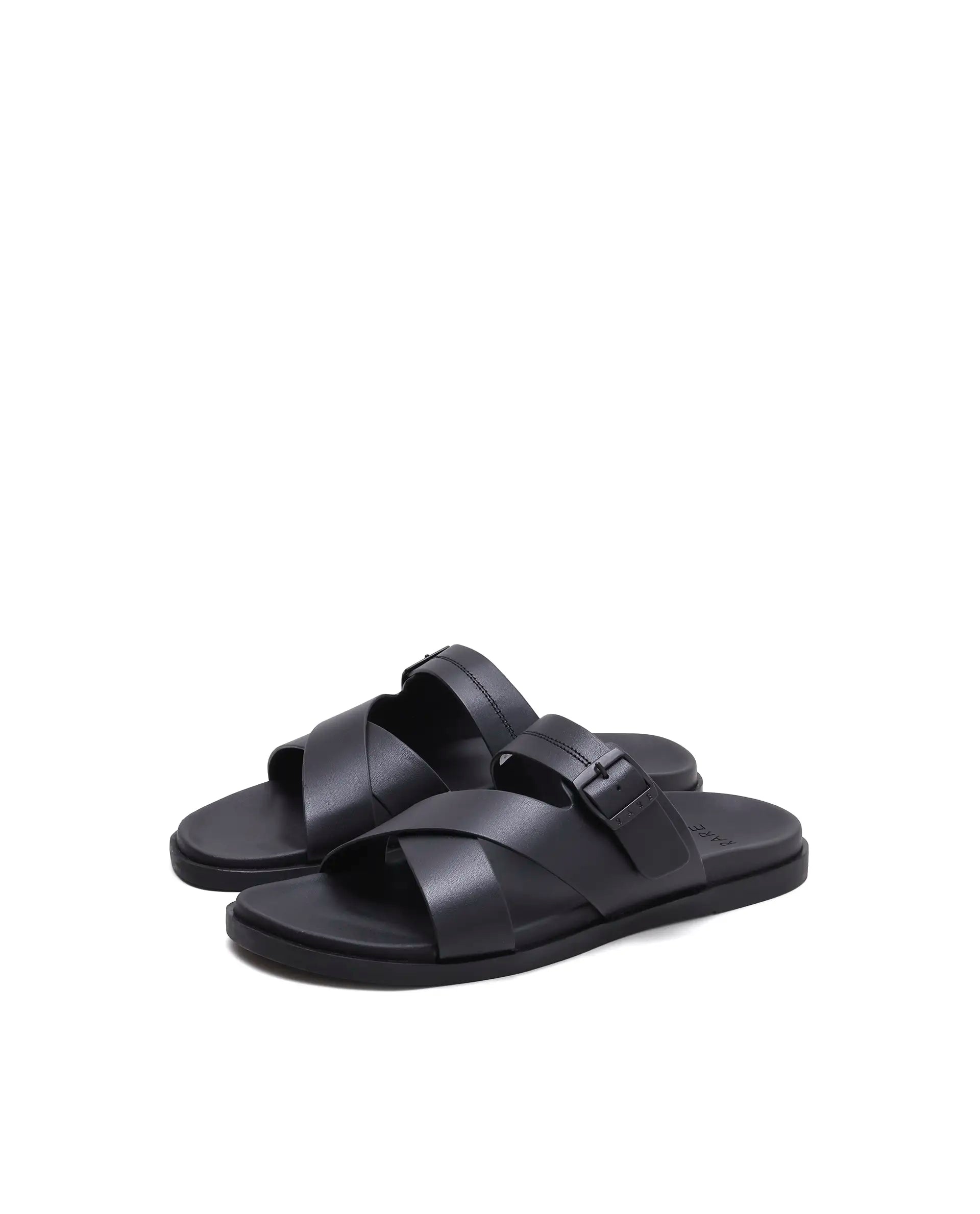 Rarez Men's Pluxi Black Leather Regular Sandal