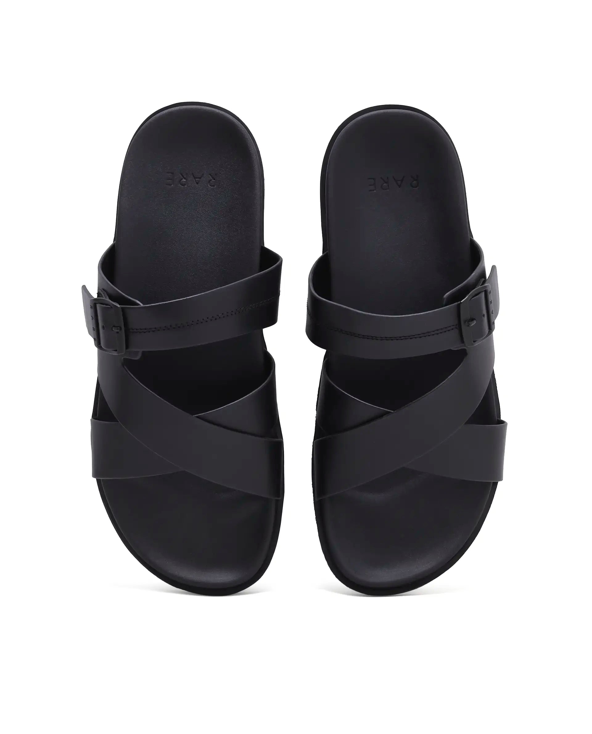 Rarez Men's Pluxi Black Leather Regular Sandal
