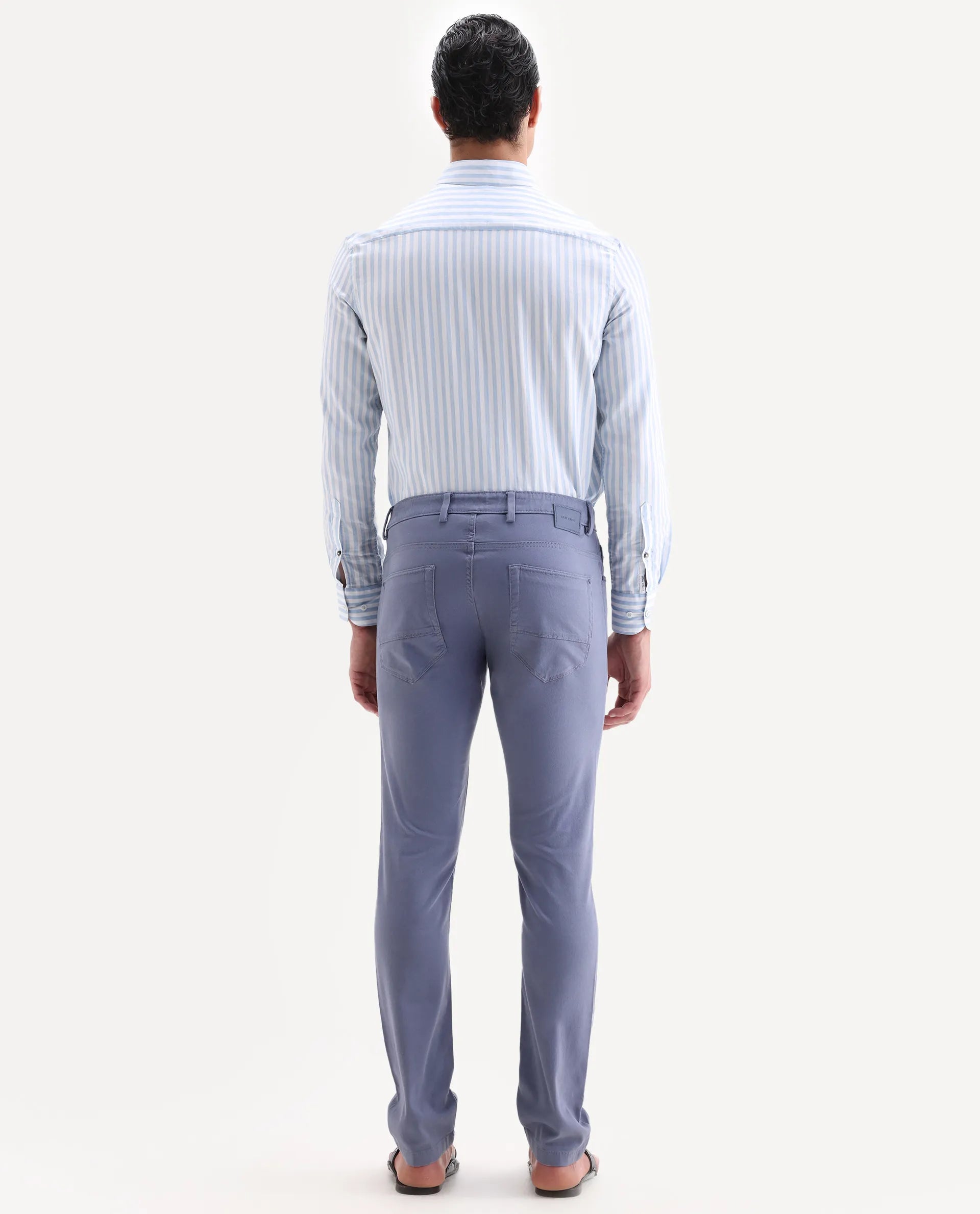 Rare Rabbit Men's Poke-2 Dusky Blue Cotton Plain Regular Fit Trouser