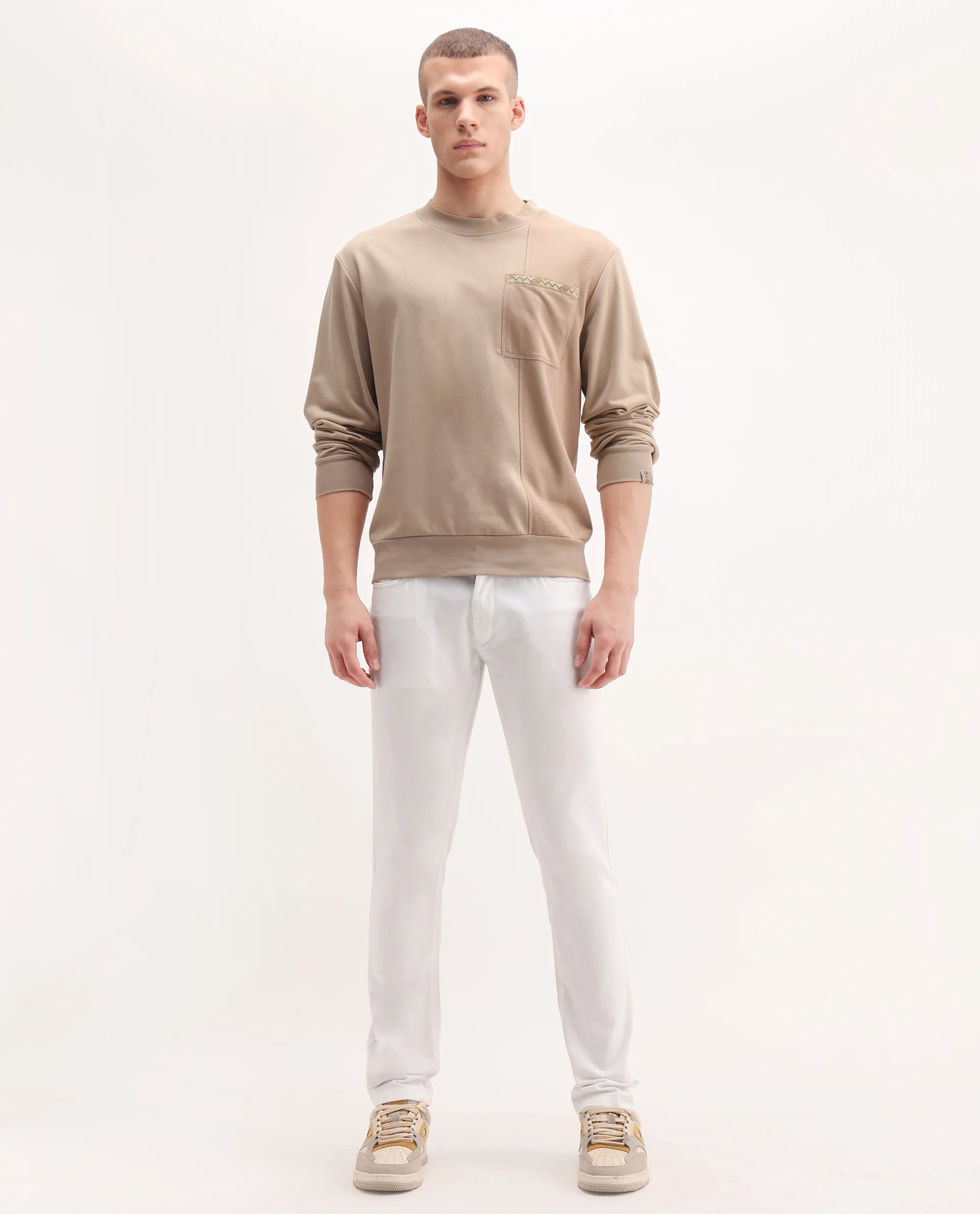 Rare Rabbit Men's Poke-2 White Cotton Plain Regular Fit Trouser