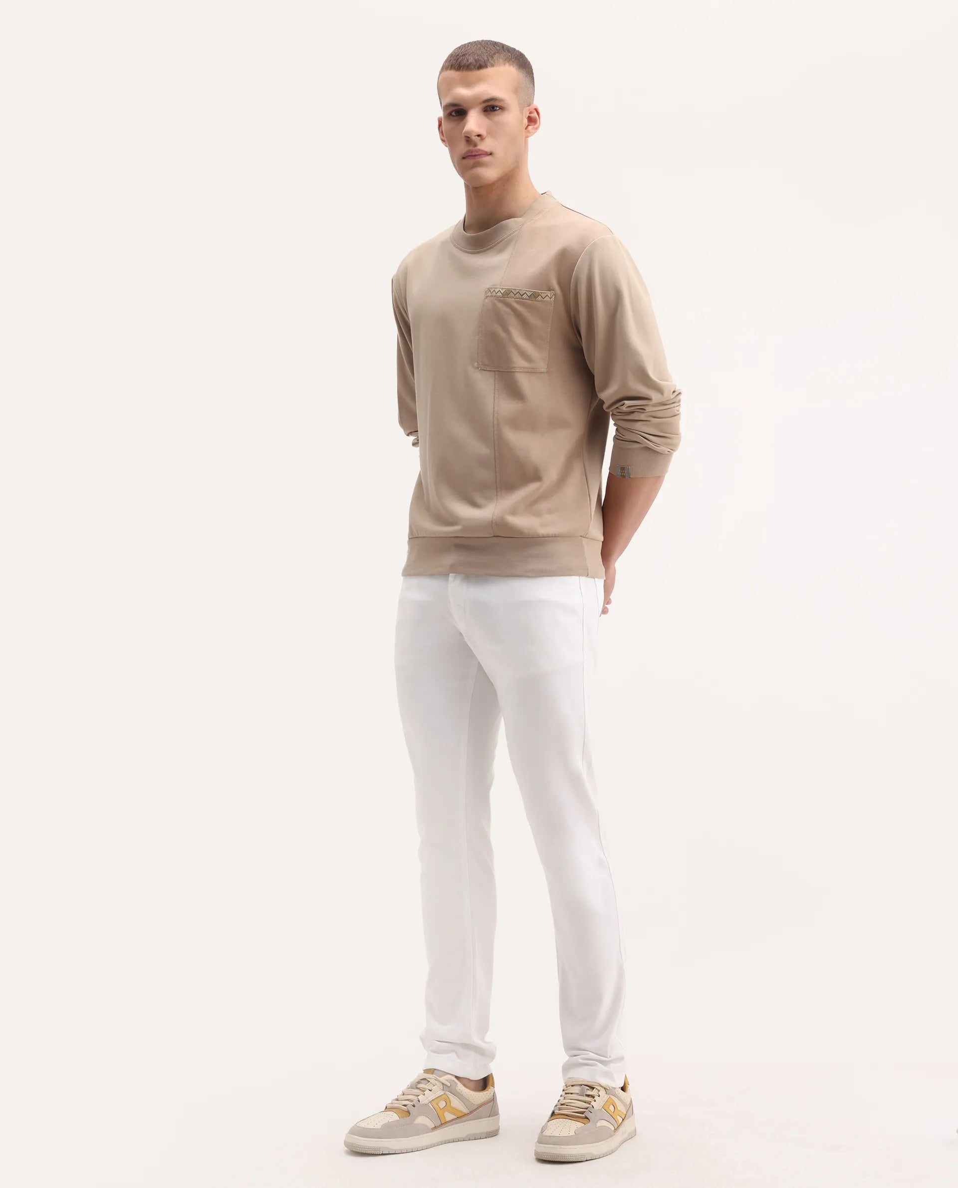 Rare Rabbit Men's Poke-2 White Cotton Plain Regular Fit Trouser