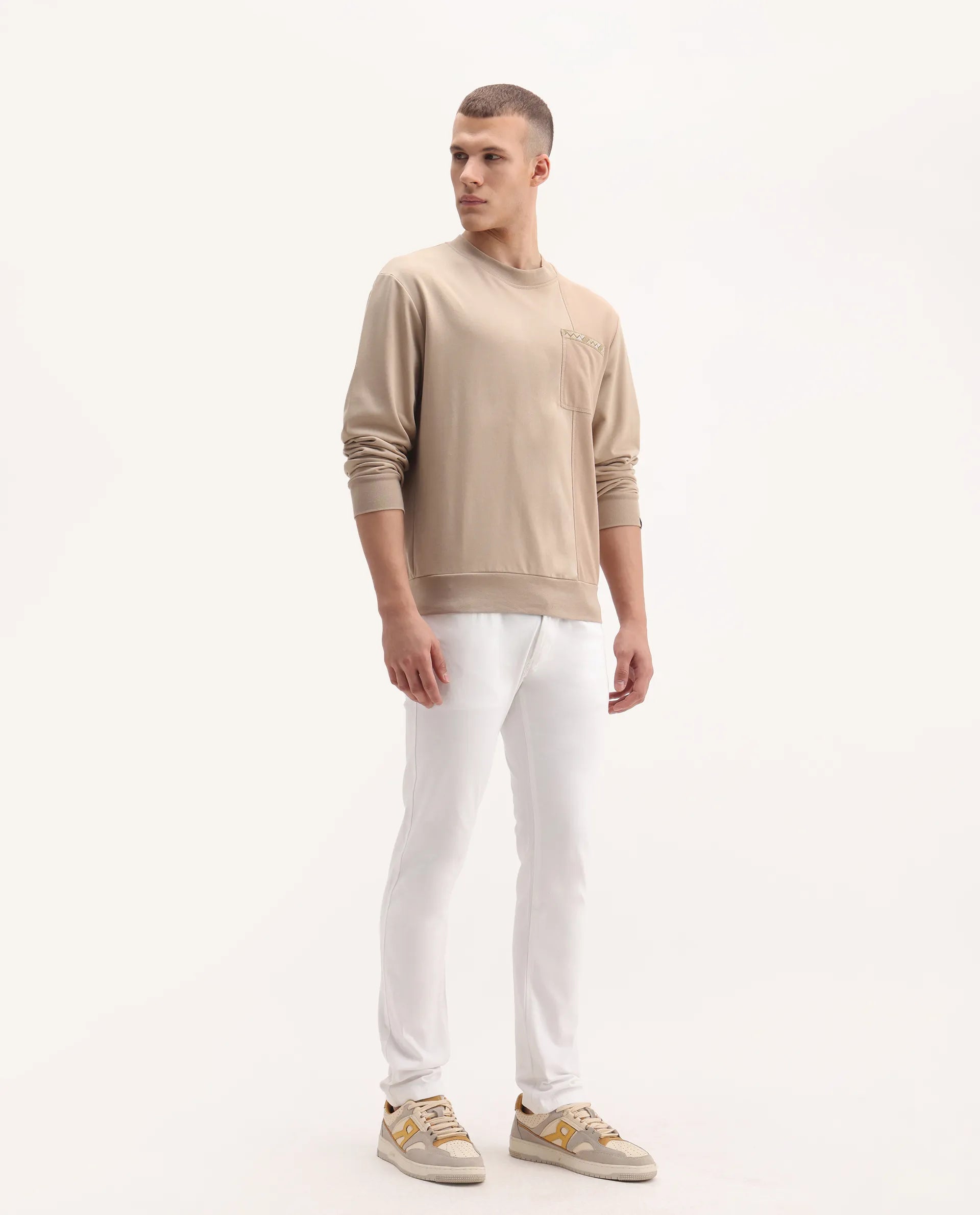 Rare Rabbit Men's Poke-2 White Cotton Plain Regular Fit Trouser