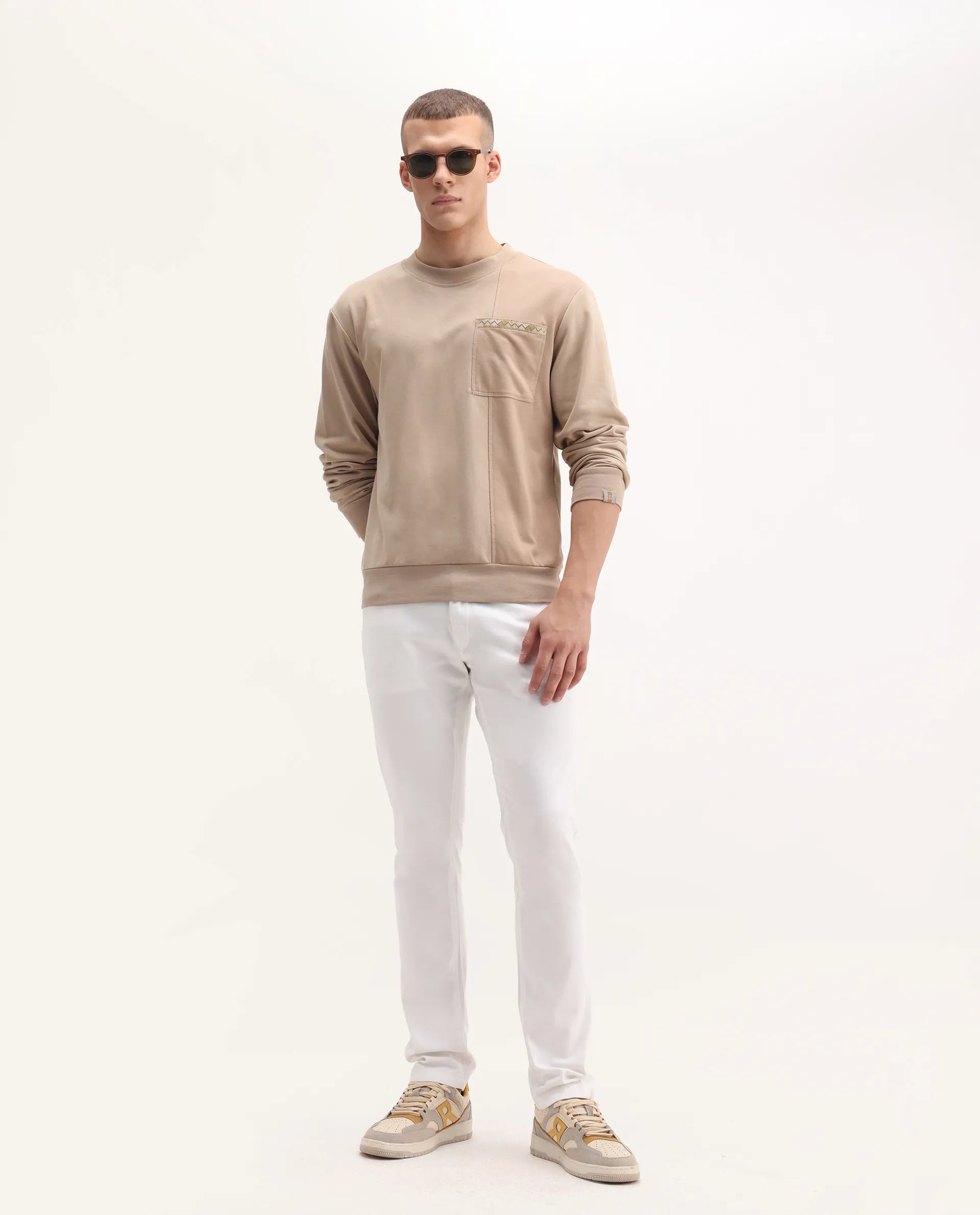 Rare Rabbit Men's Poke-2 White Cotton Plain Regular Fit Trouser