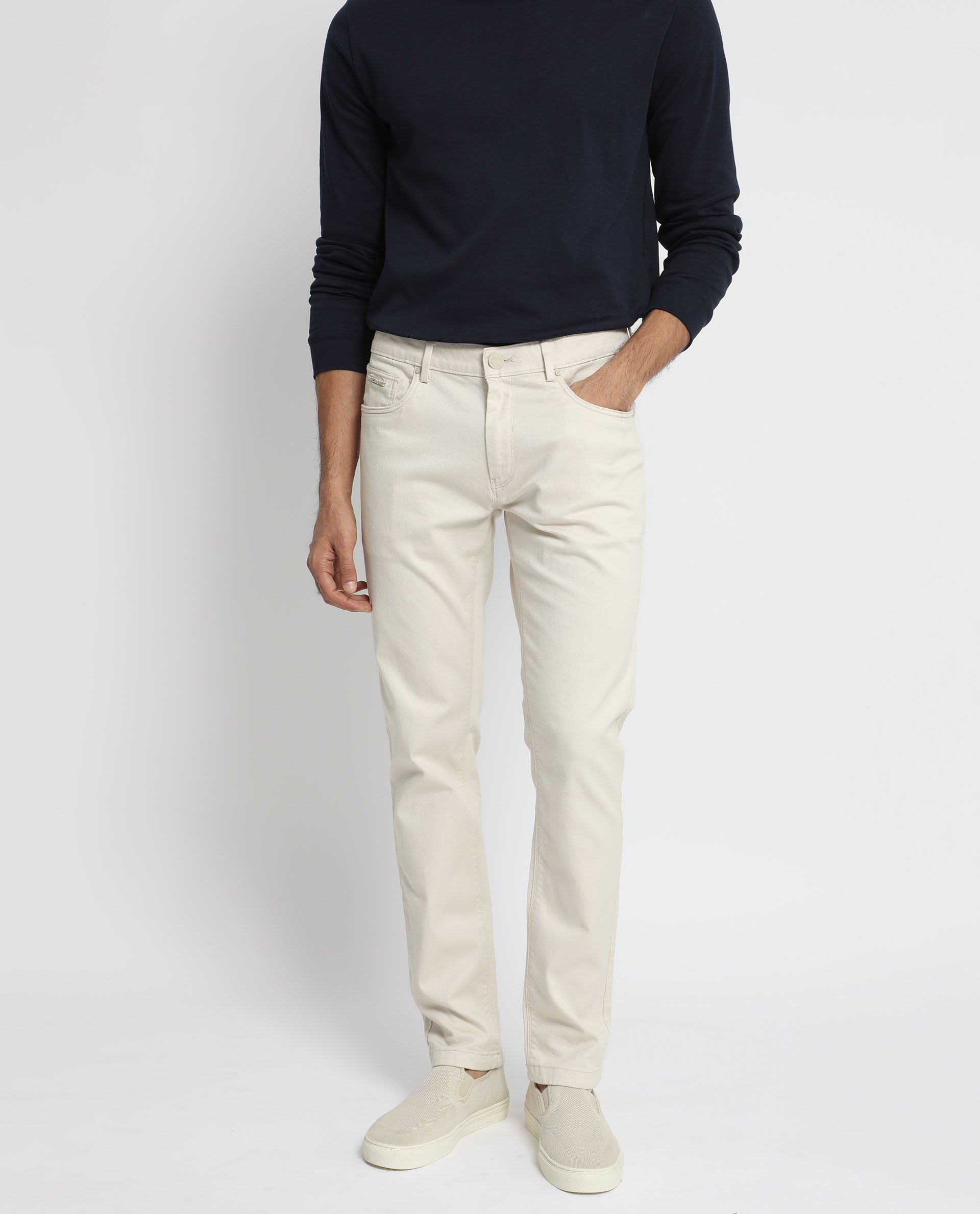 Mid-Rise Cotton Pants with 2 Pockets