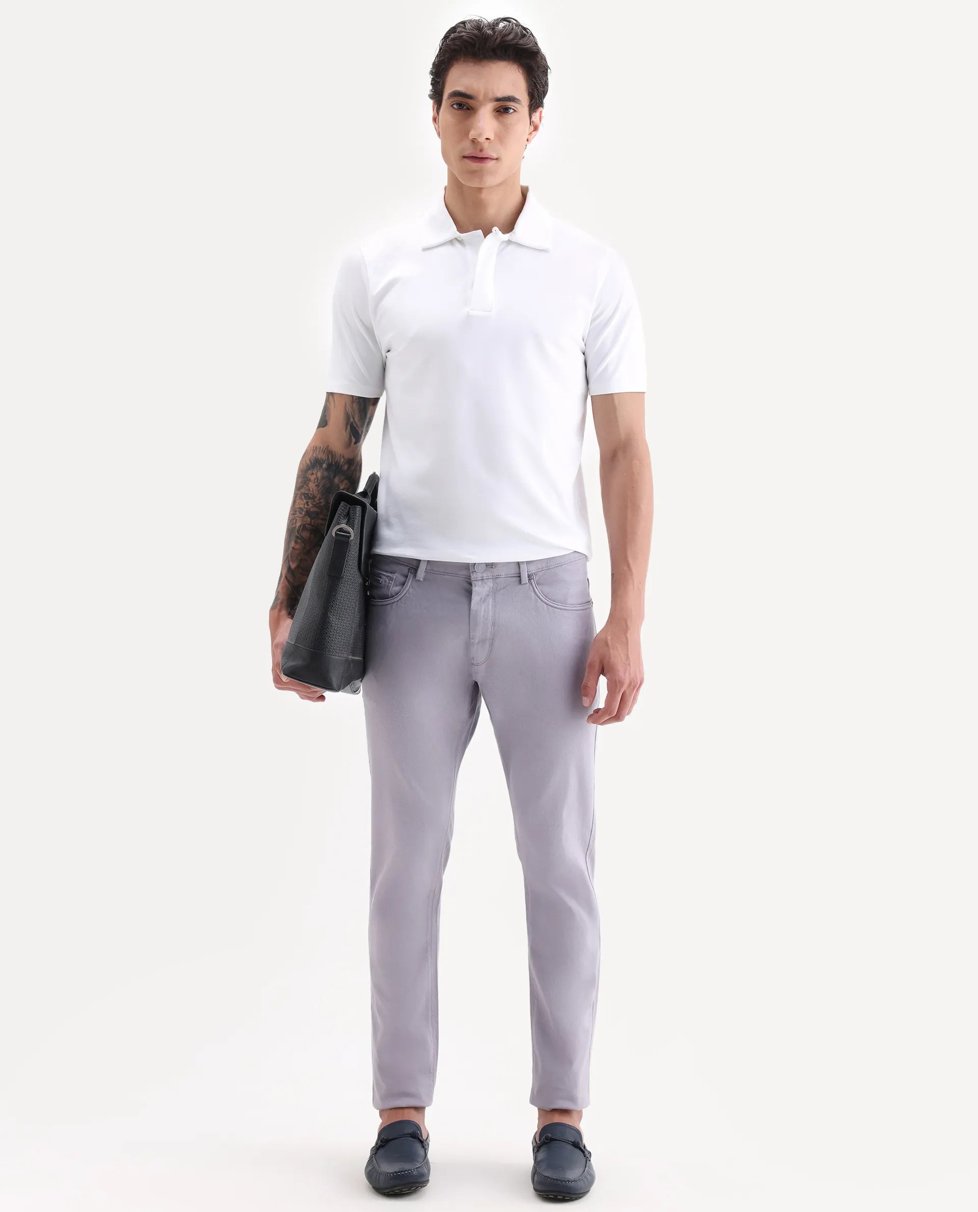 Rare Rabbit Men's Poke Light Purple Cotton Plain Regular Fit Trouser