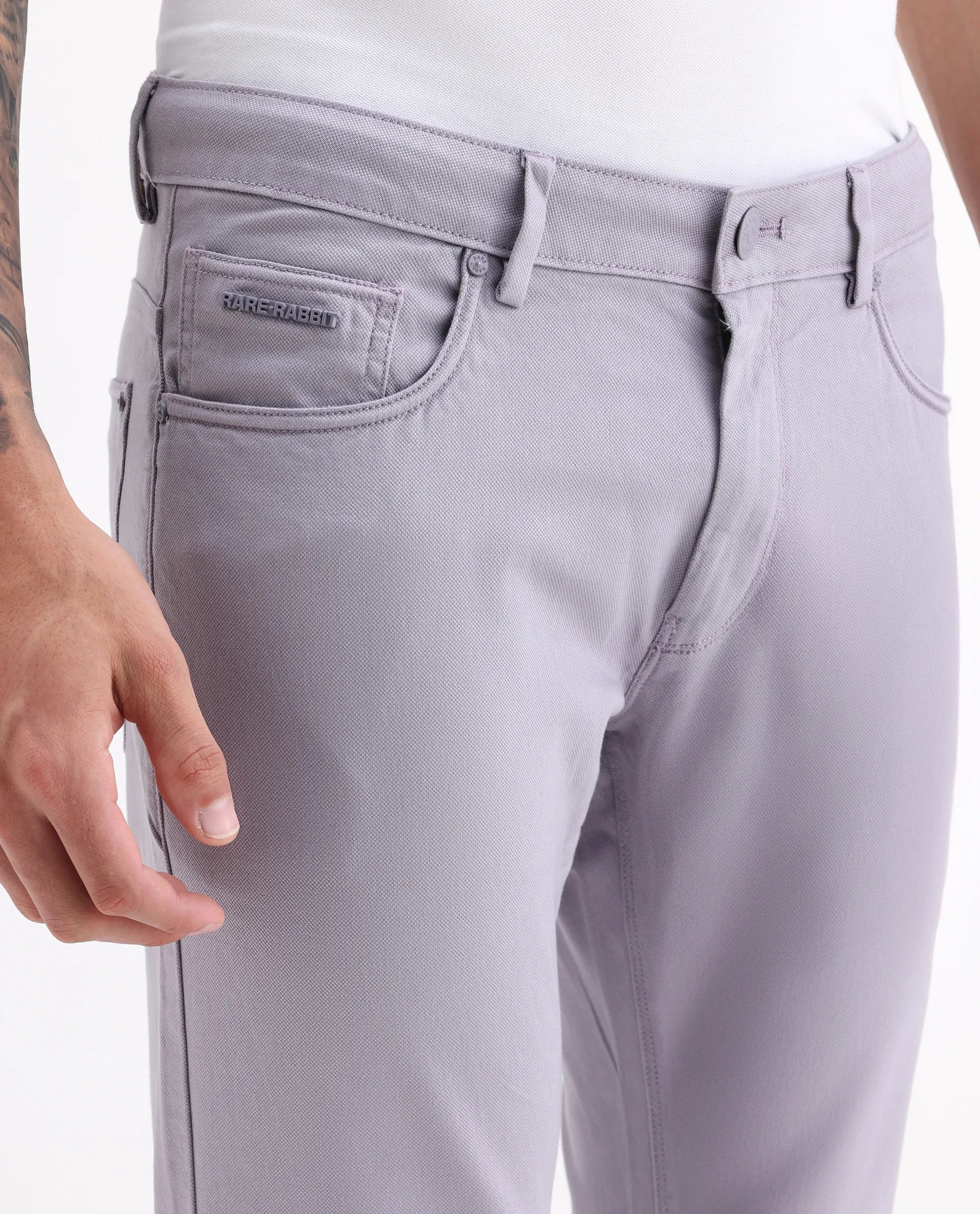 Rare Rabbit Men's Poke Light Purple Cotton Plain Regular Fit Trouser