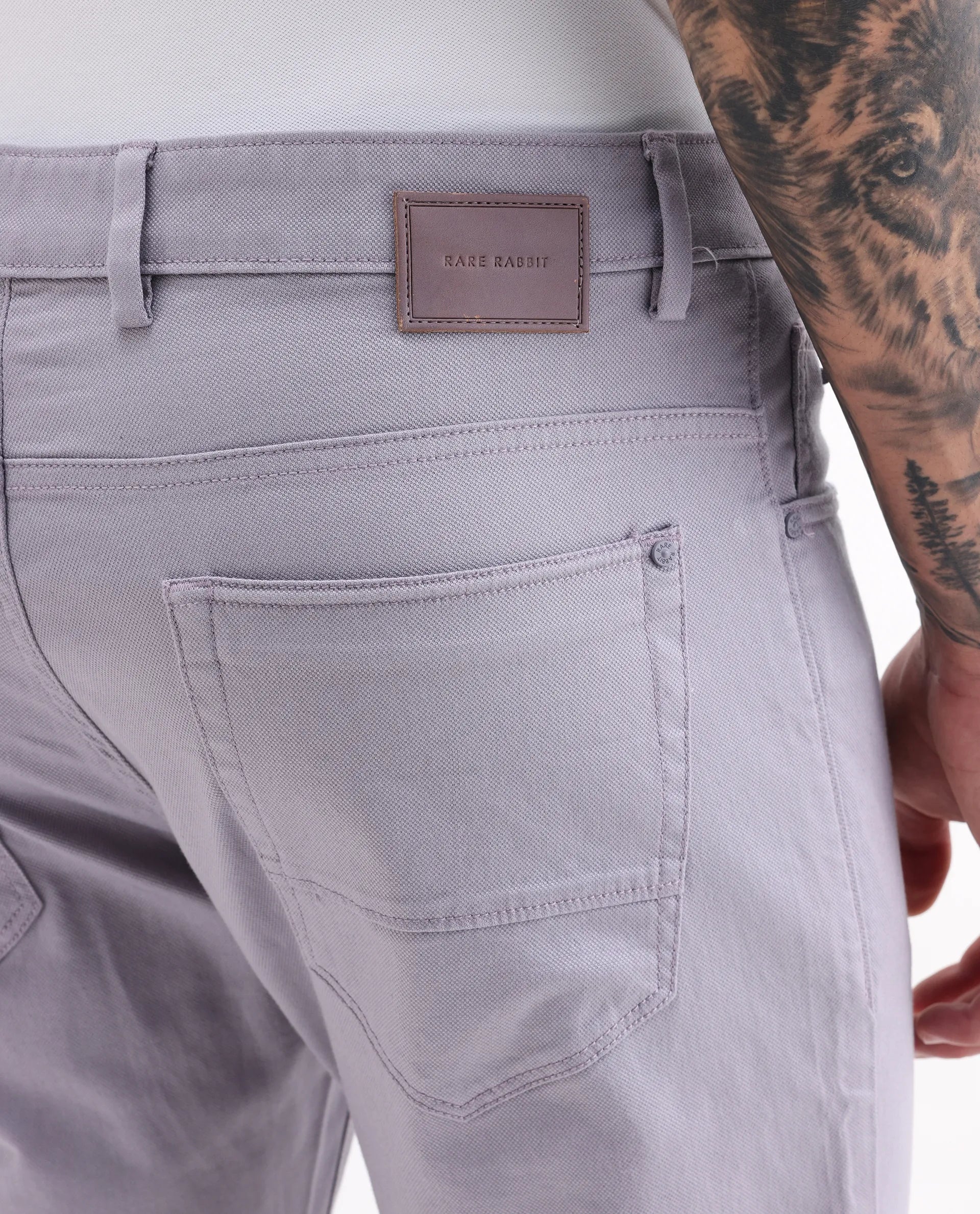 Rare Rabbit Men's Poke Light Purple Cotton Plain Regular Fit Trouser