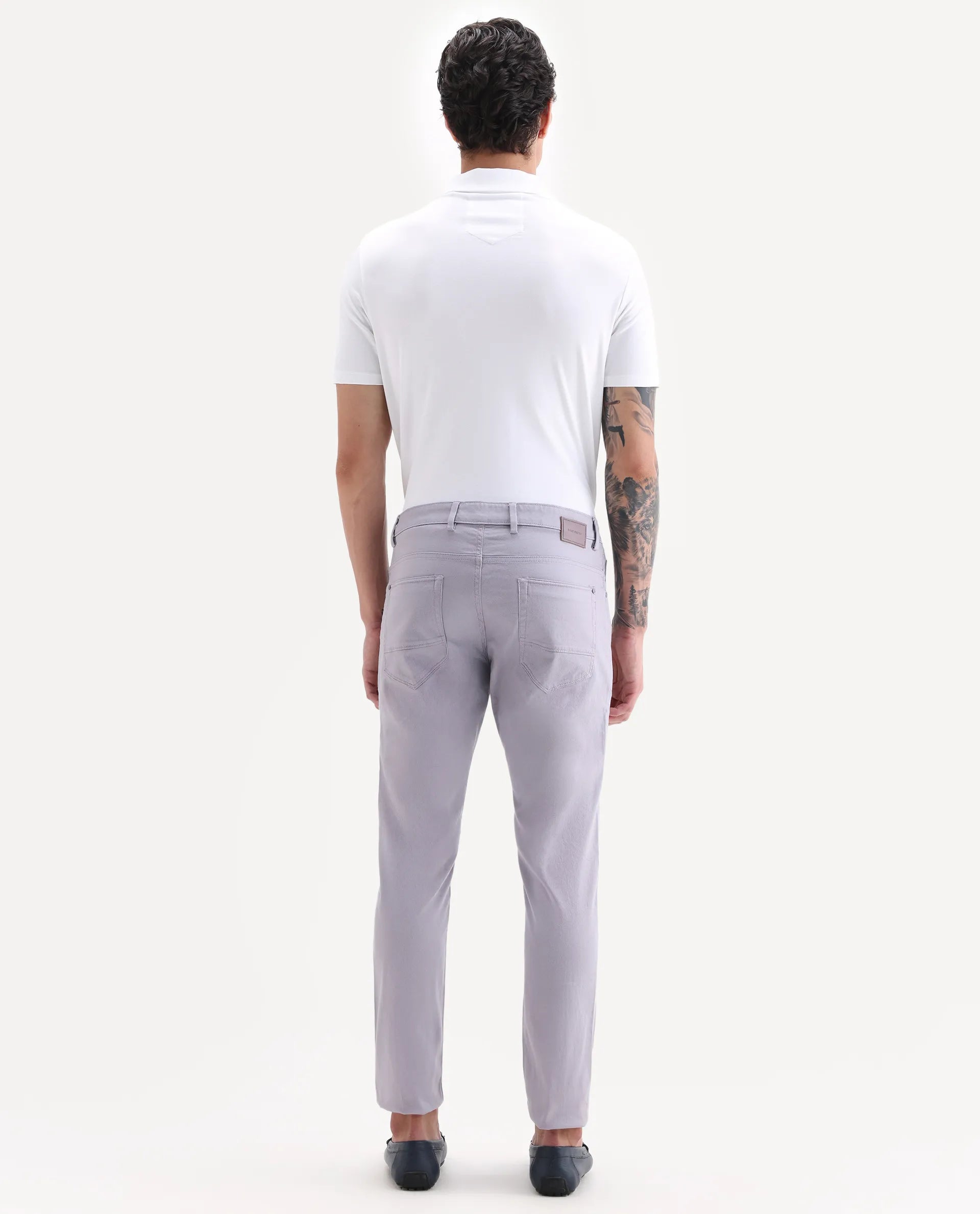 Rare Rabbit Men's Poke Light Purple Cotton Plain Regular Fit Trouser