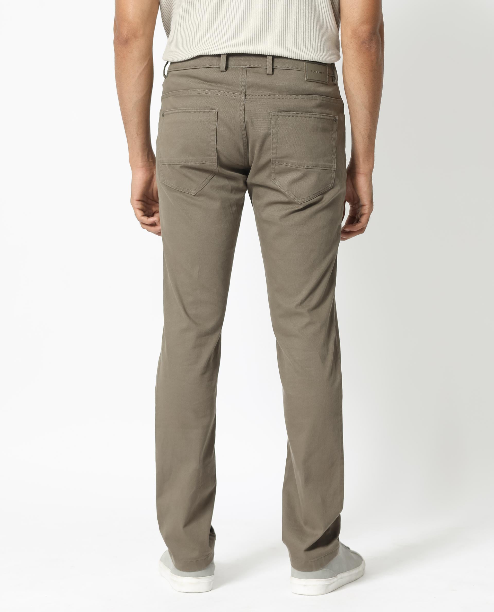 Rare Rabbit Men's Poke-2 Light Olive Solid Mid-Rise Regular Fit Trouser