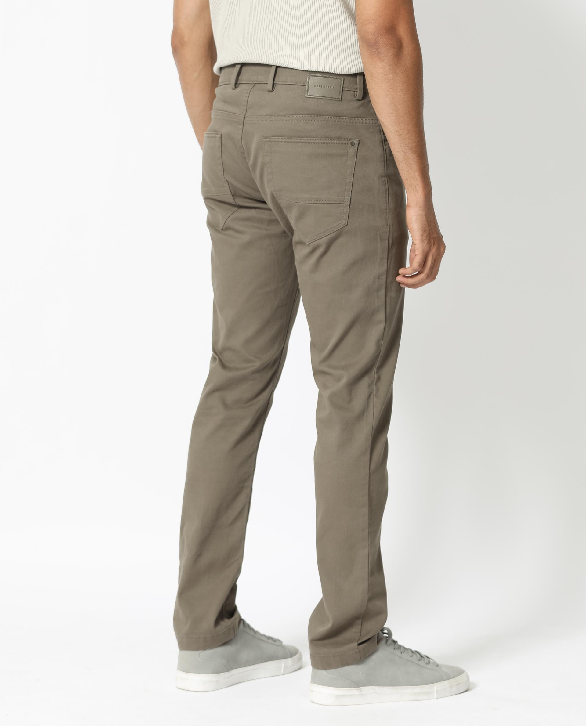 Rare Rabbit Men's Poke-2 Light Olive Solid Mid-Rise Regular Fit Trouser