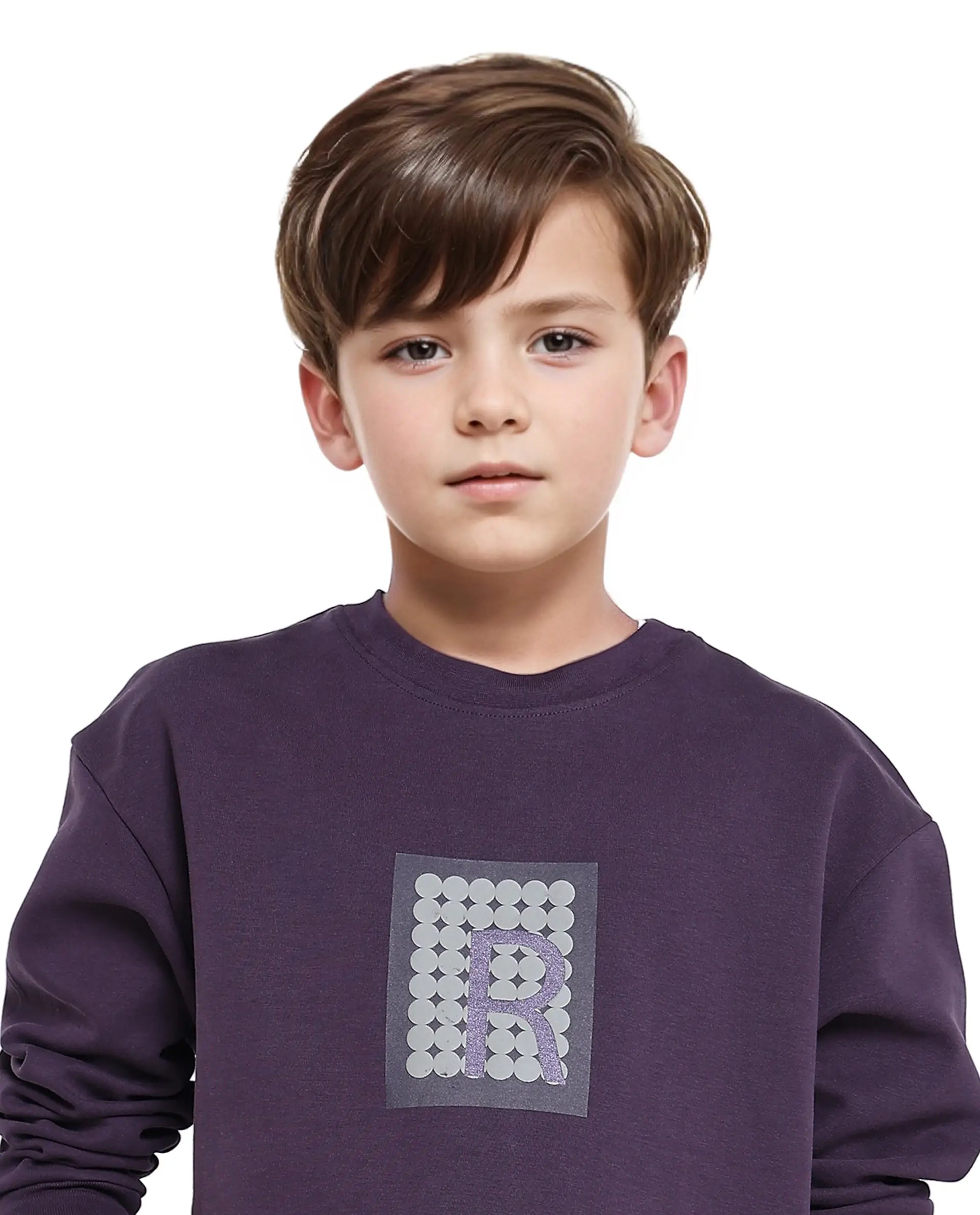 Rare Ones Kids Poks Dark Purple Cotton Full Sleeve Hd Print And Discharge Print Sweatshirt