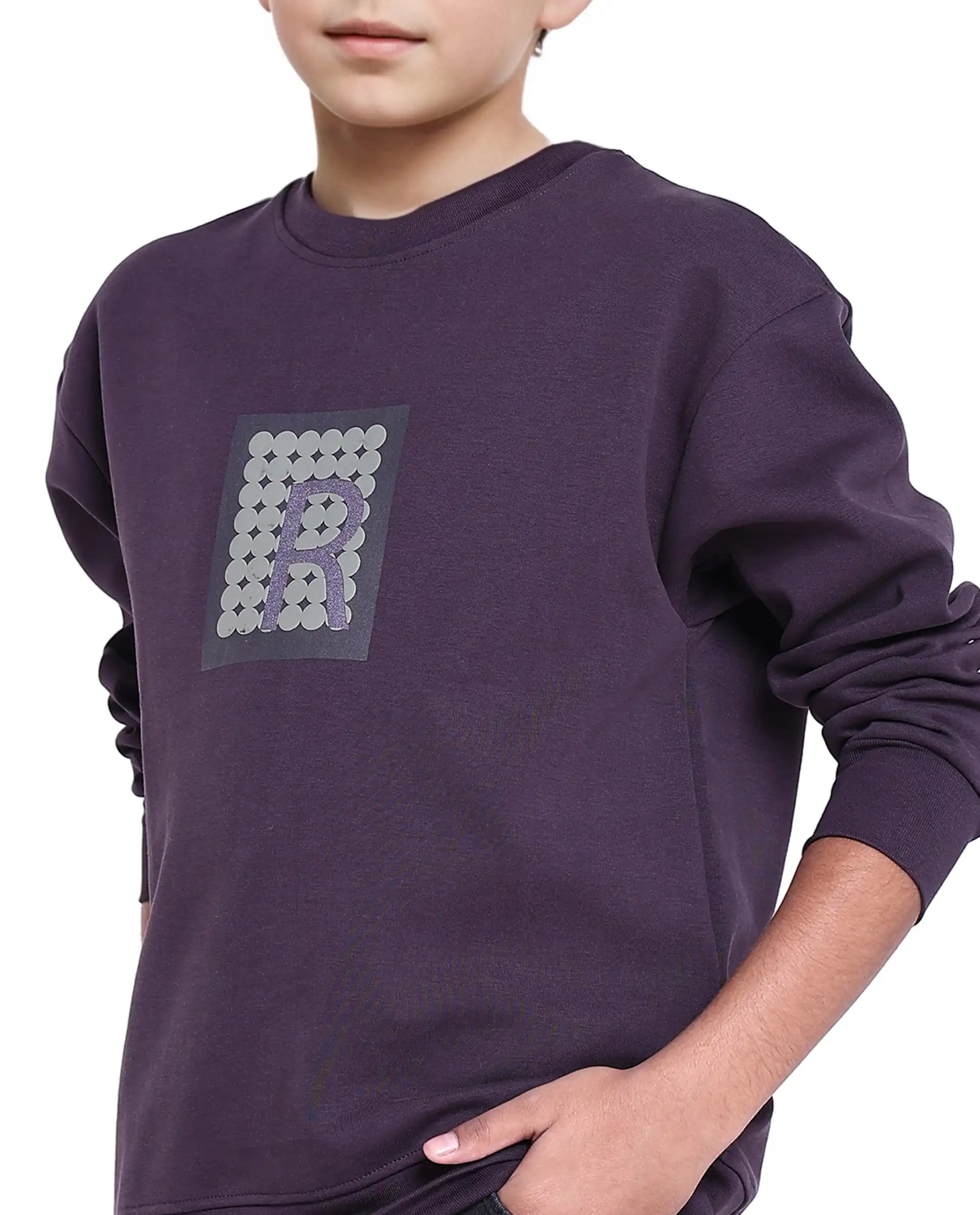 Rare Ones Kids Poks Dark Purple Cotton Full Sleeve Hd Print And Discharge Print Sweatshirt