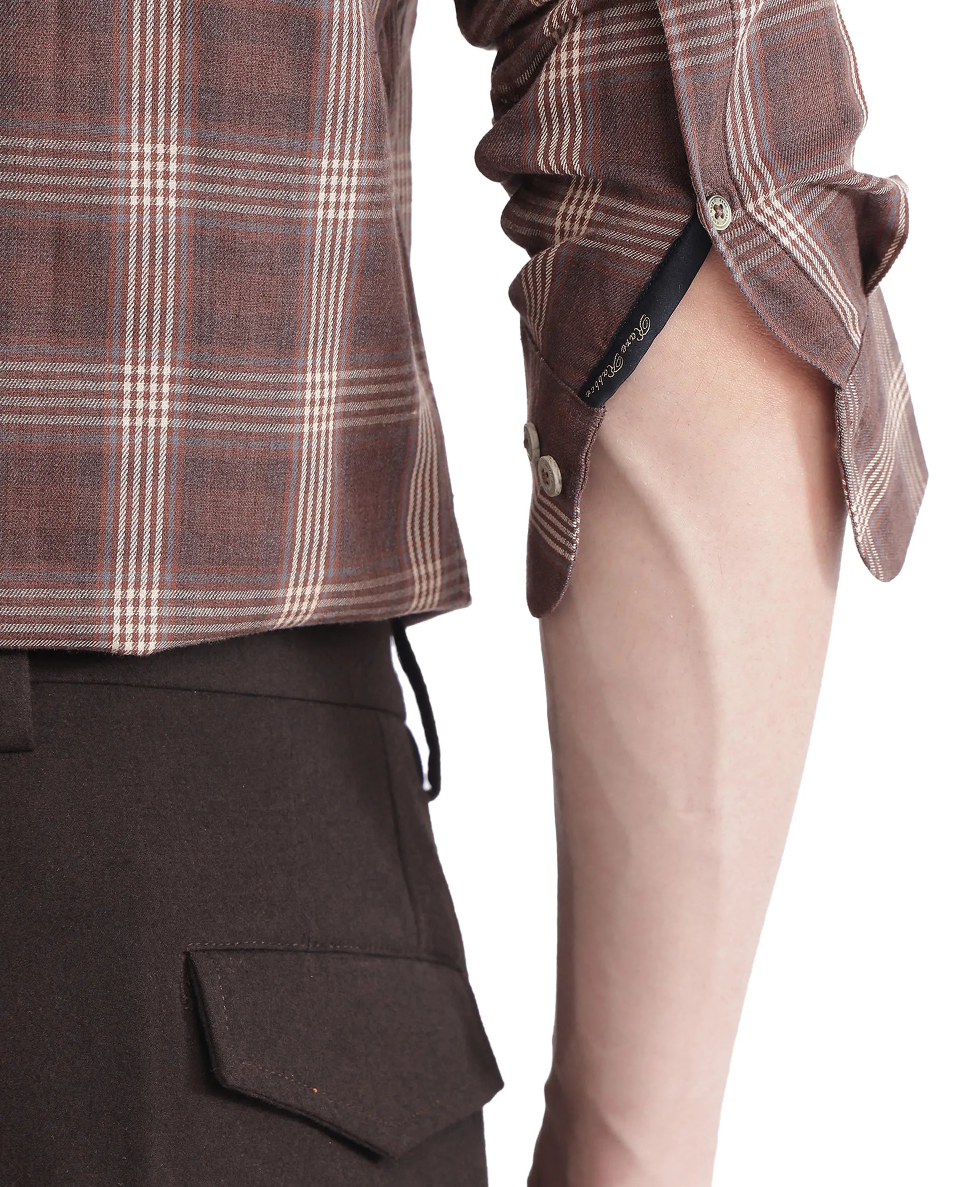 Rare Rabbit  Men's Polaz Brown Cotton Fabric Full Sleeve Regular Fit Checks Shirt