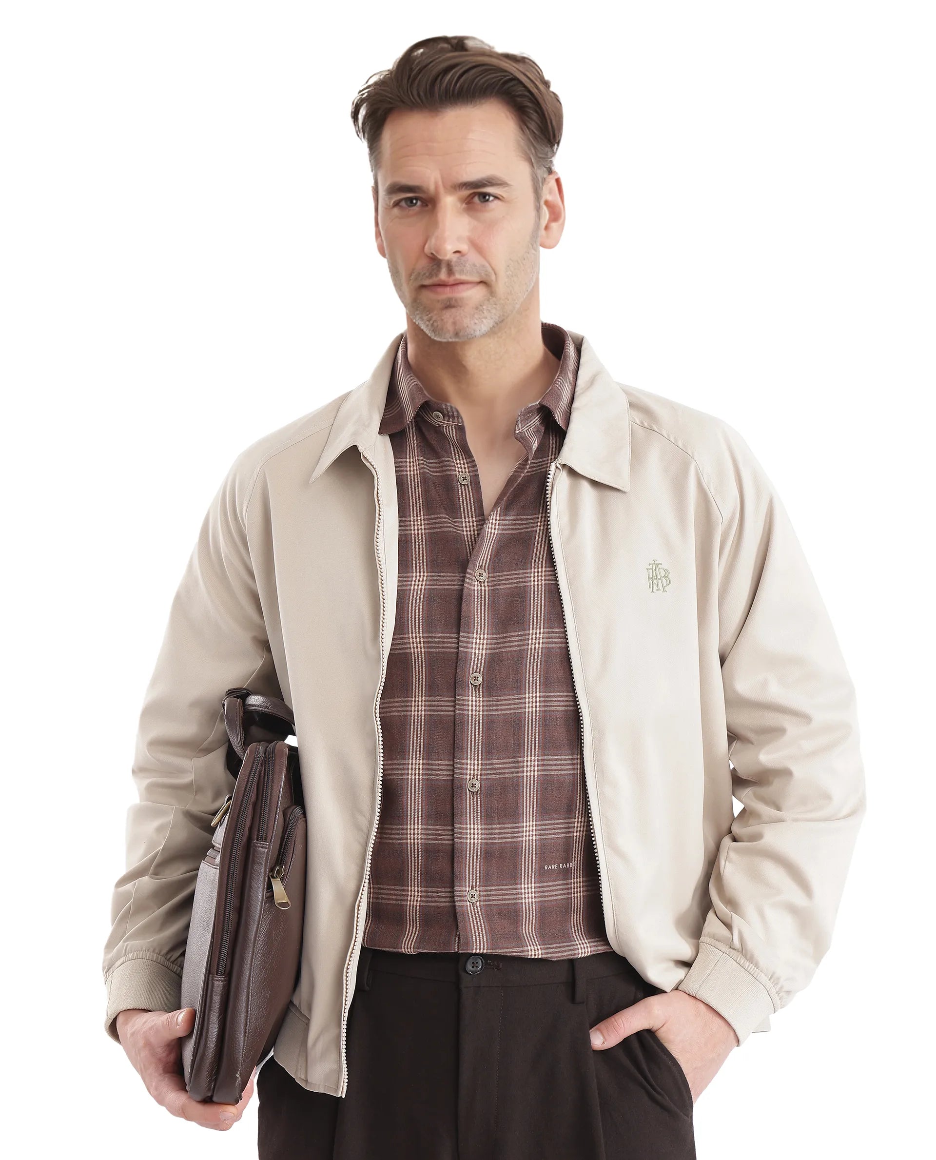 Rare Rabbit  Men's Polaz Brown Cotton Fabric Full Sleeve Regular Fit Checks Shirt