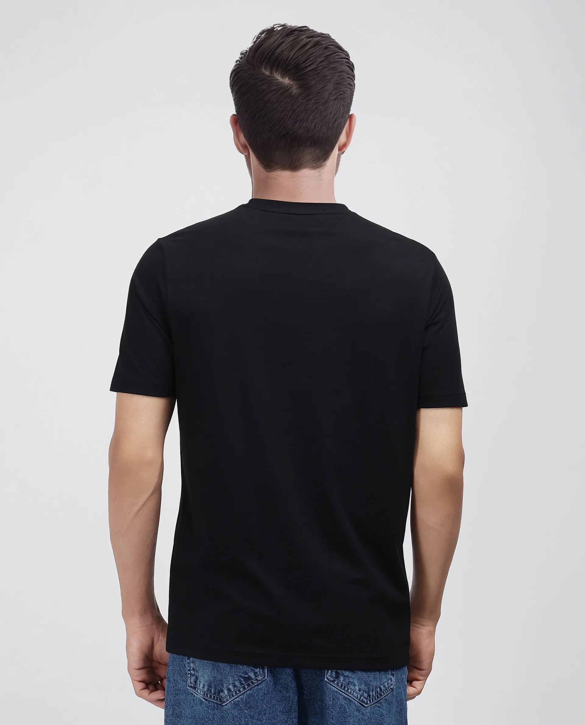 Rare Rabbit Men Pol Black Cotton Fabric Short Sleeve Crew Neck Slip-On Graphic Print T-Shirt