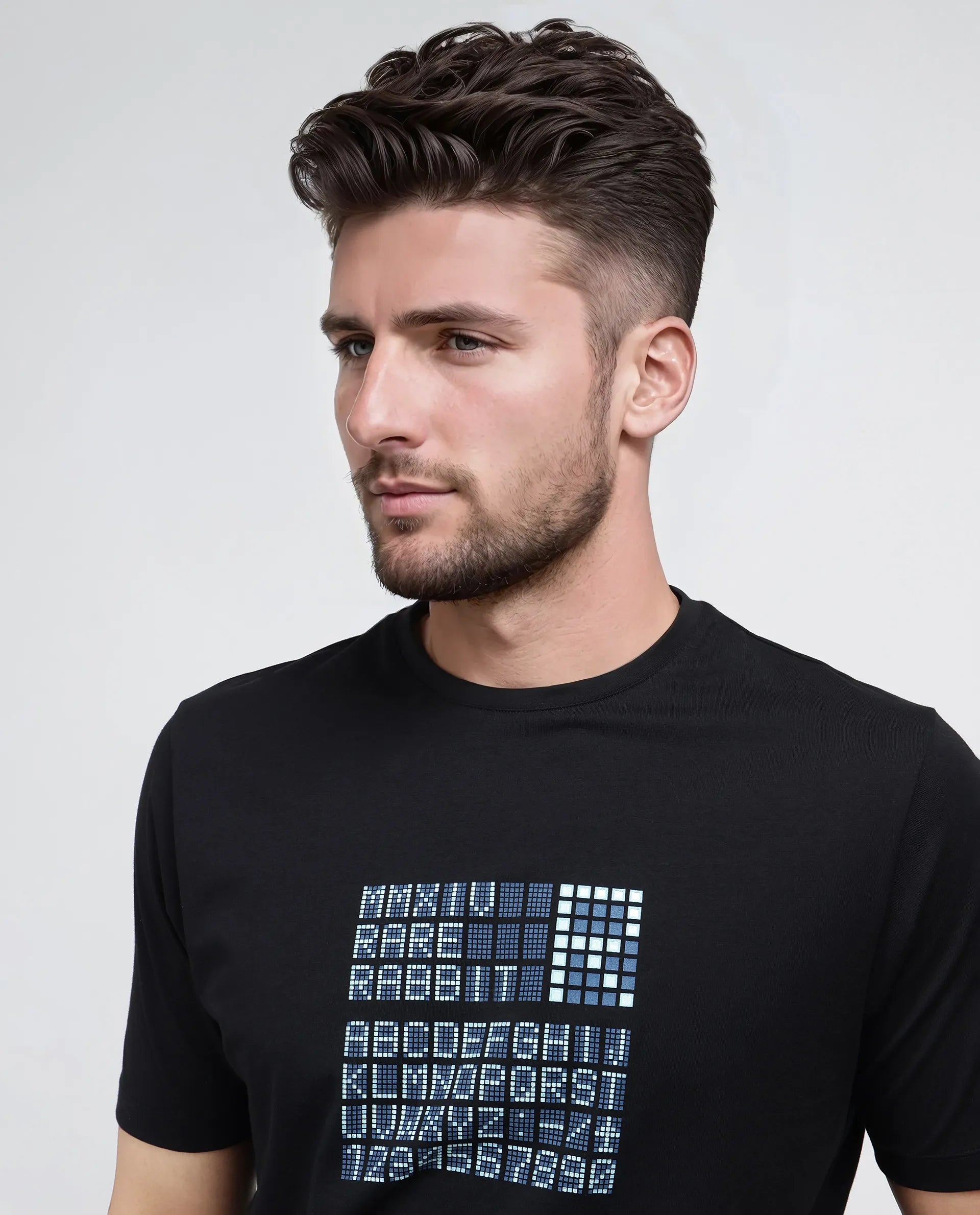 Rare Rabbit Men Pol Black Cotton Fabric Short Sleeve Crew Neck Slip-On Graphic Print T-Shirt