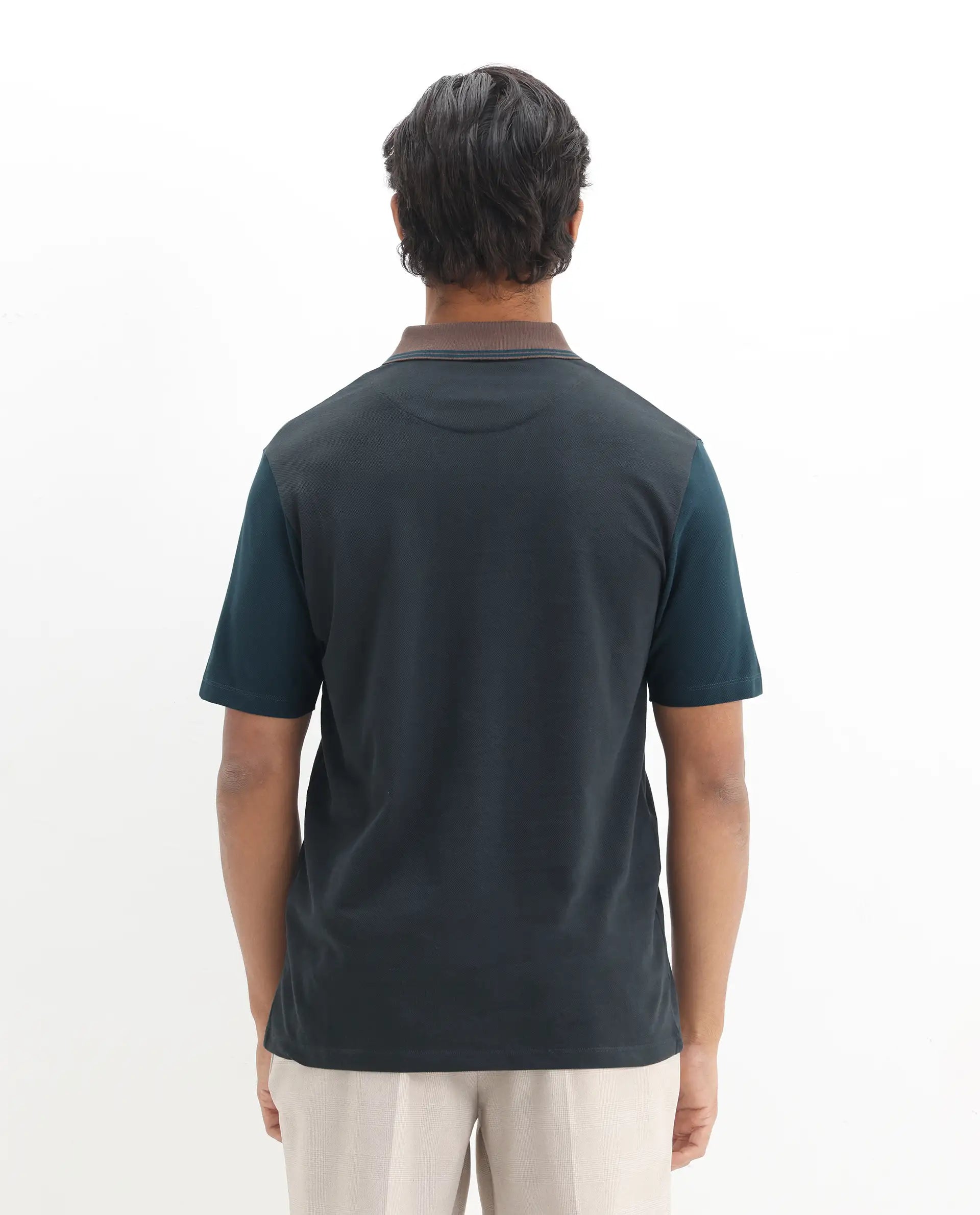 Rare Rabbit Men's Polf Dark Grey Cotton Plain Regular Fit Half Sleeve Polo