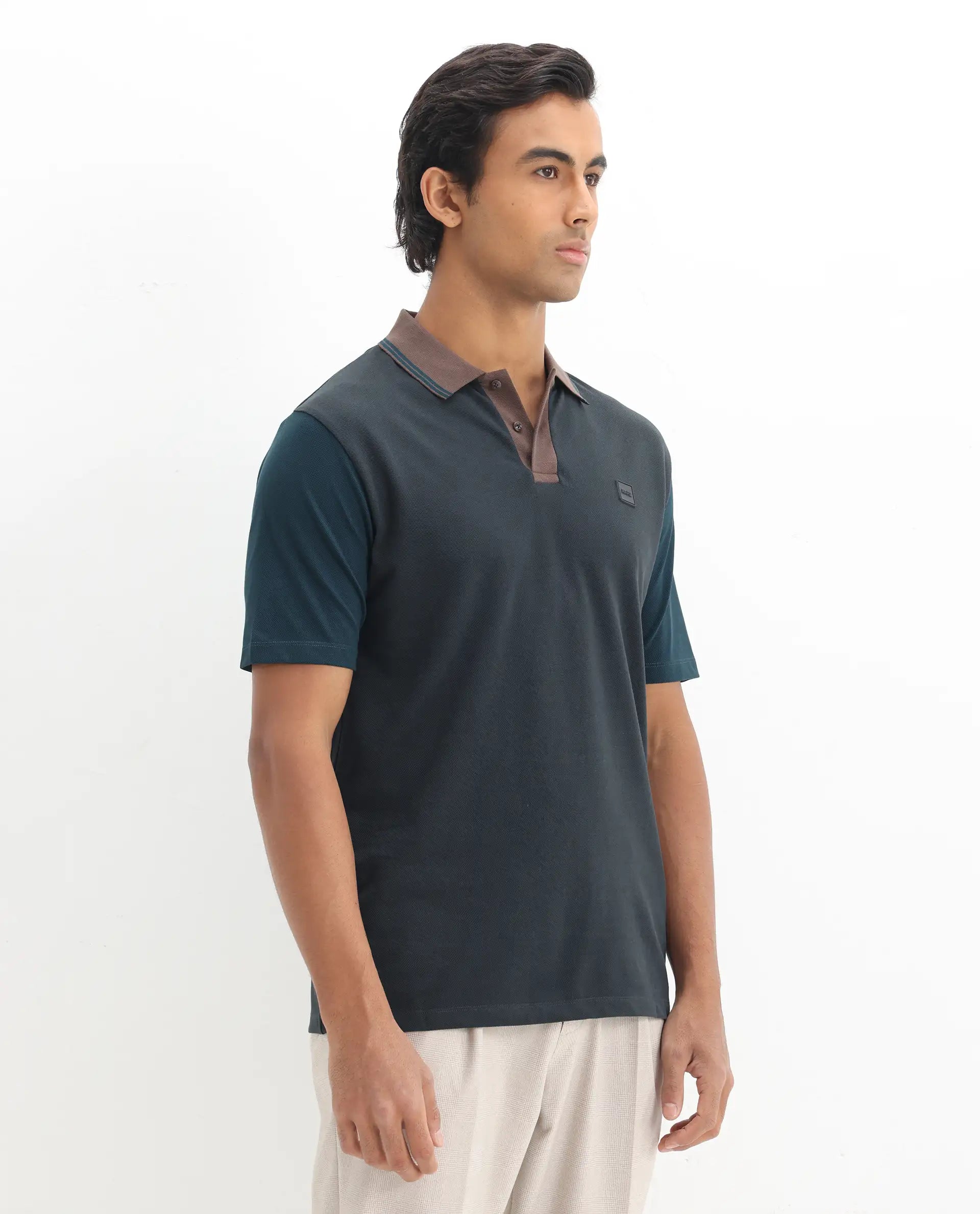 Rare Rabbit Men's Polf Dark Grey Cotton Plain Regular Fit Half Sleeve Polo