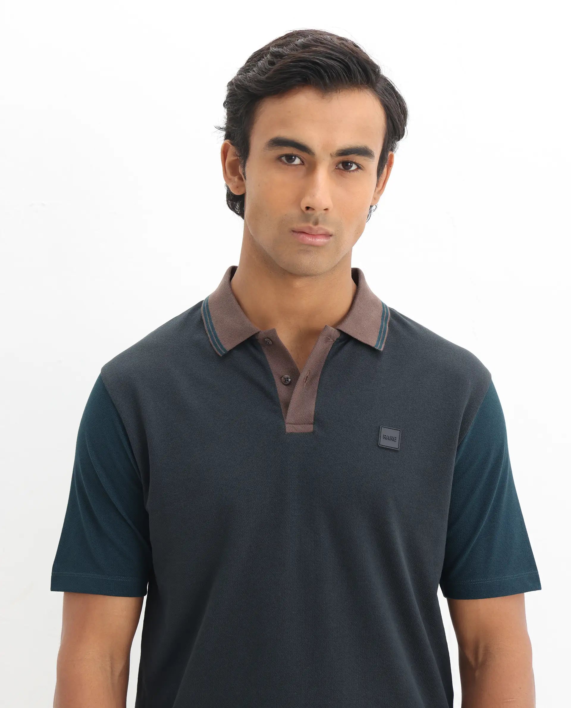 Rare Rabbit Men's Polf Dark Grey Cotton Plain Regular Fit Half Sleeve Polo