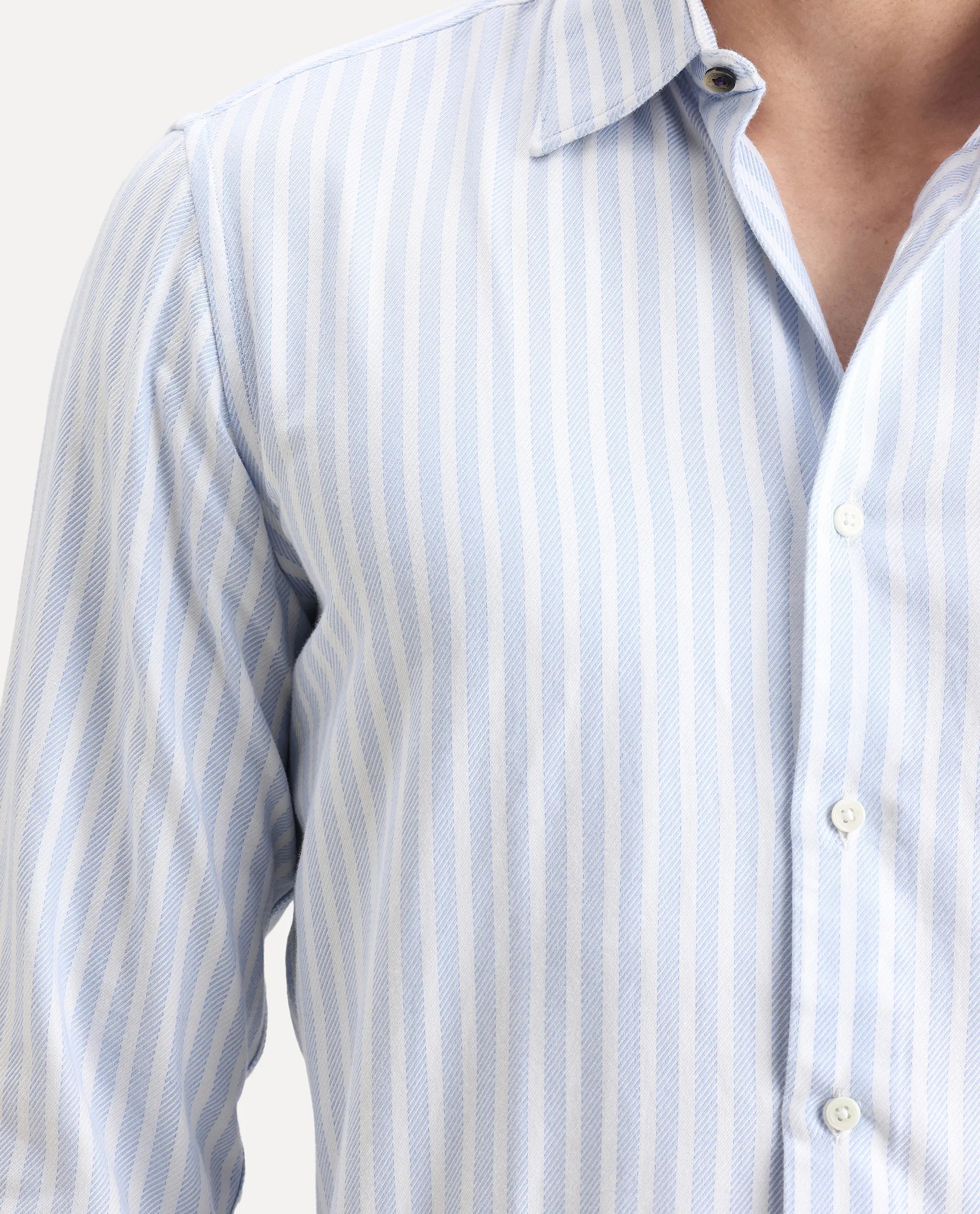 Rare Rabbit Men's Polic Blue Cotton Striped Print Regular Fit Full Sleeve Collared Shirt