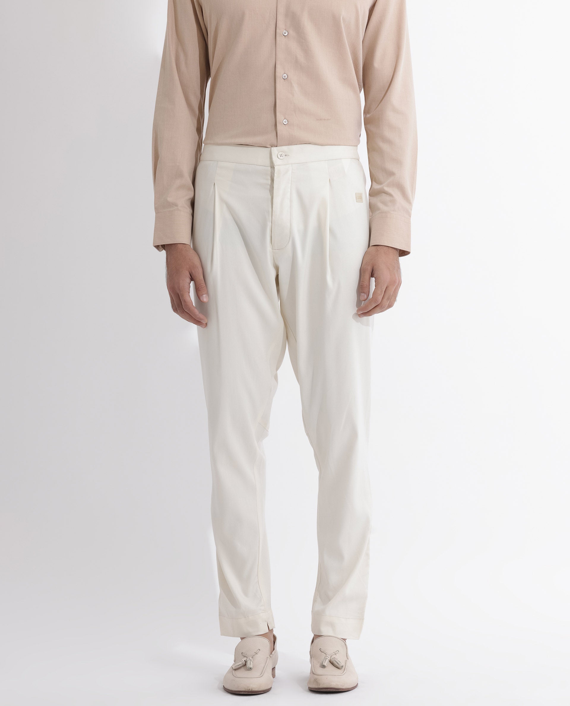 Rare Rabbit Men's Polin Beige Viscose Fabric Mid Rise Regular Fit Solid Pajama