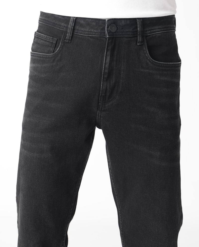 Rare Rabbit Men's Polin Black Dark Wash Mid-Rise Slim Fit Jeans