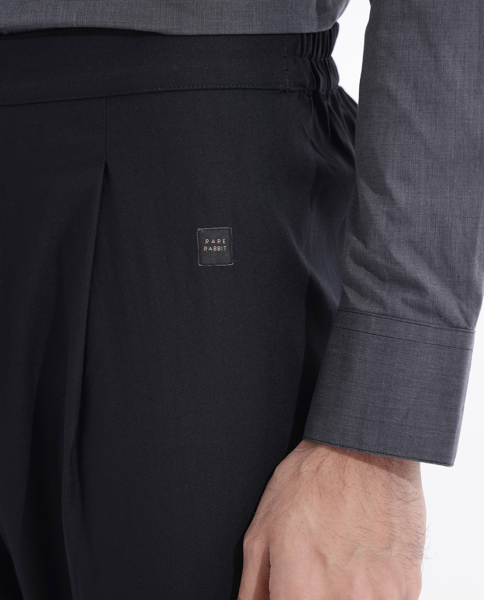 Rare Rabbit Mens Polin Black Viscose Fabric Mid Rise Regular Fit Solid Pajama