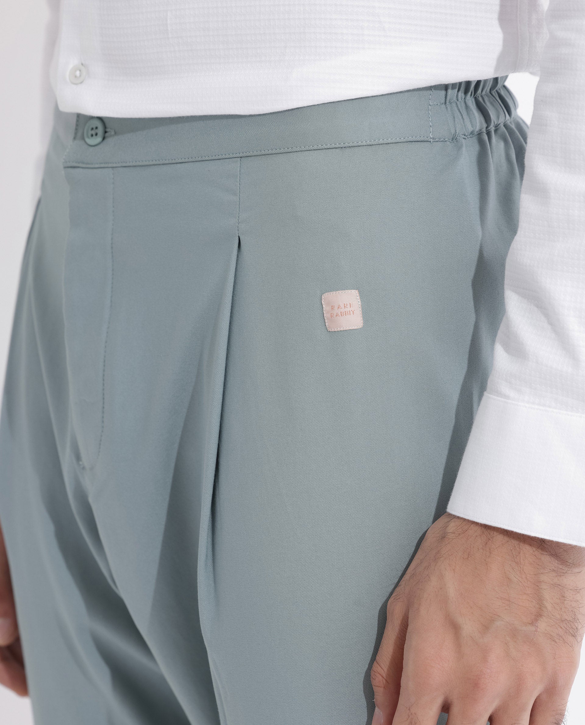 Rare Rabbit Mens Polin Light Blue Viscose Fabric Mid Rise Regular Fit Solid Pajama