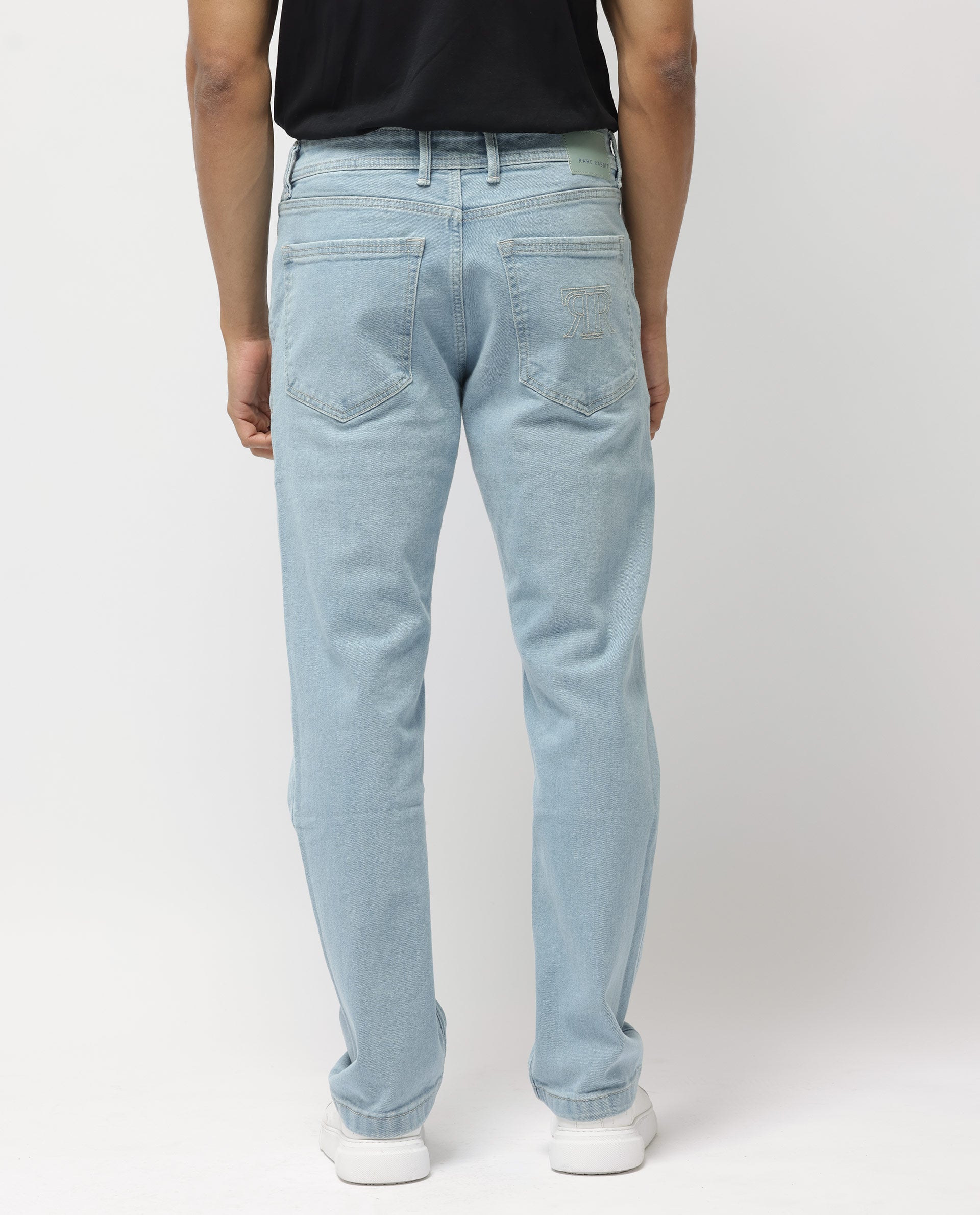 Rare Rabbit Men's Polin Pastel Blue Ice Wash Mid-Rise Regular Fit Jeans