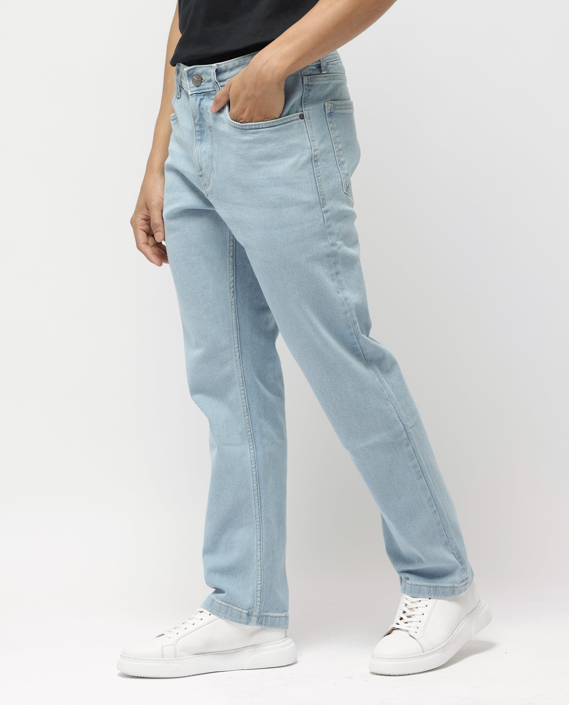 Rare Rabbit Men's Polin Pastel Blue Ice Wash Mid-Rise Regular Fit Jeans