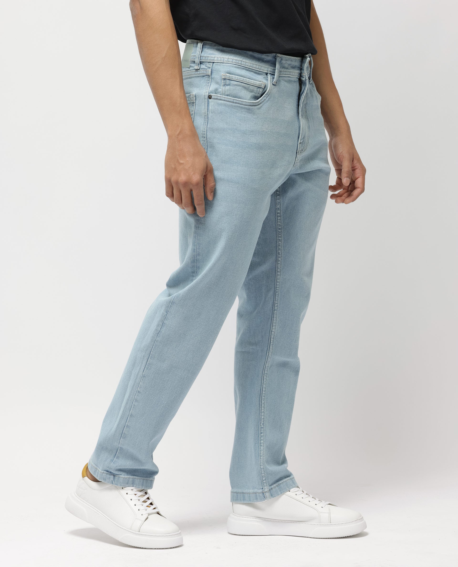 Rare Rabbit Men's Polin Pastel Blue Ice Wash Mid-Rise Regular Fit Jeans