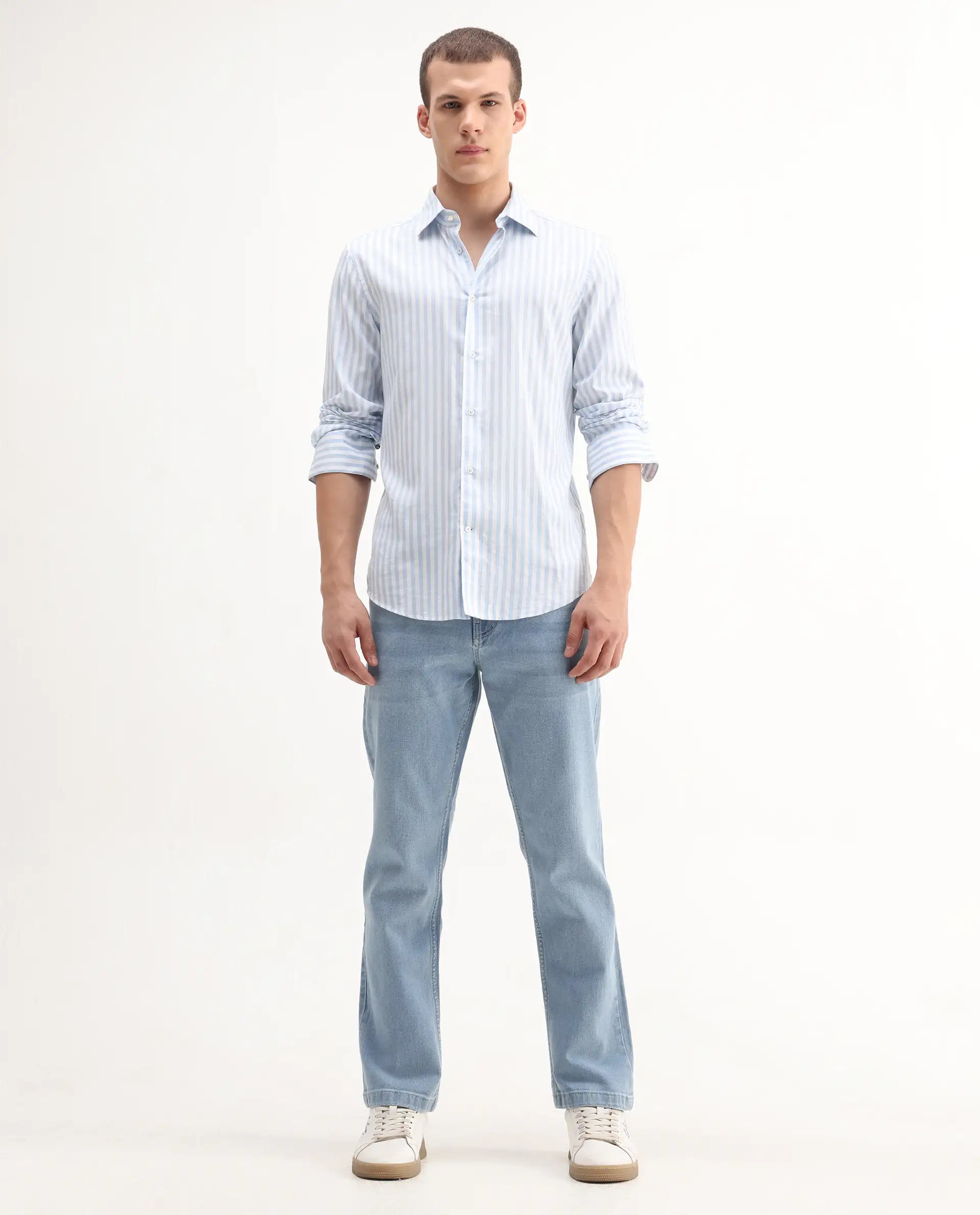 Rare Rabbit Men's Polin Light Blue Cotton Plain Morris Regular Fit Jeans