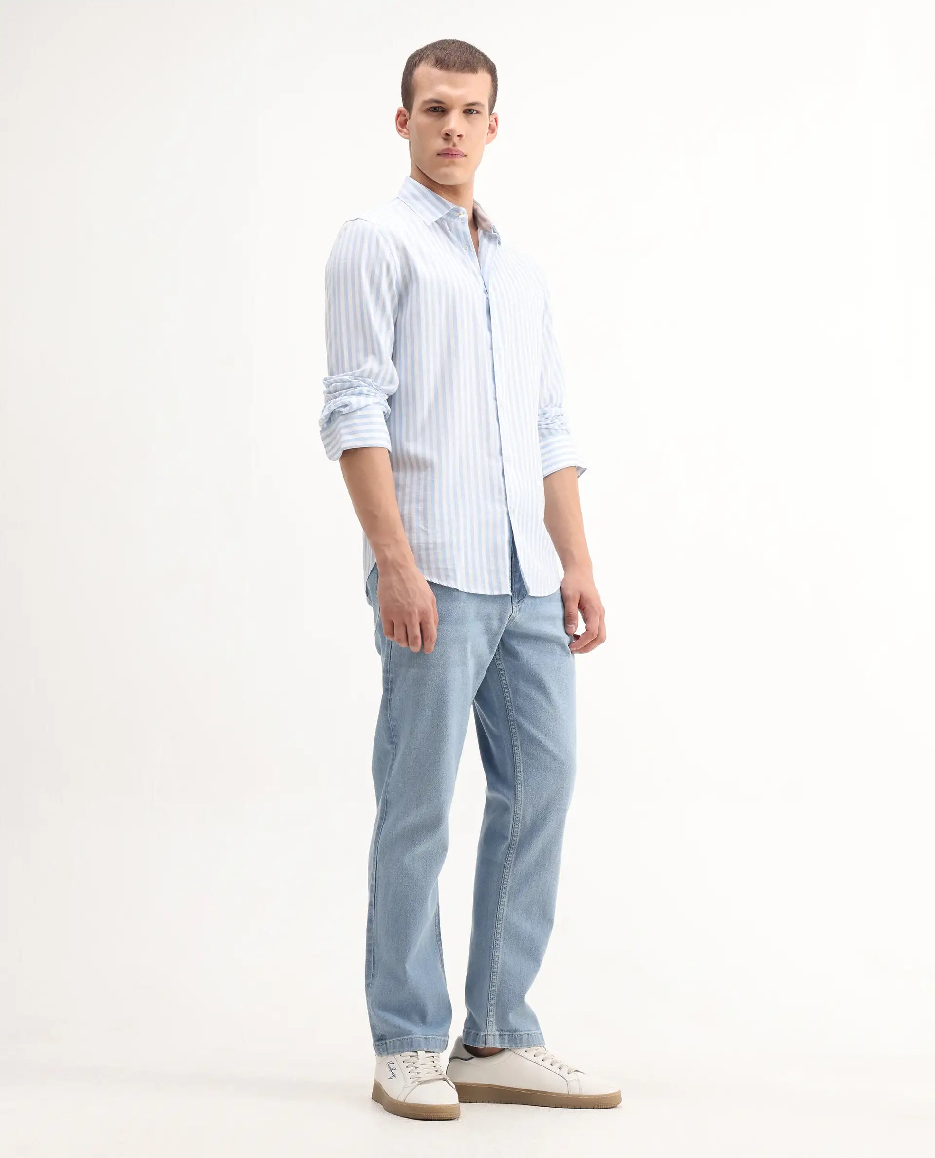 Rare Rabbit Men's Polin Light Blue Cotton Plain Morris Regular Fit Jeans