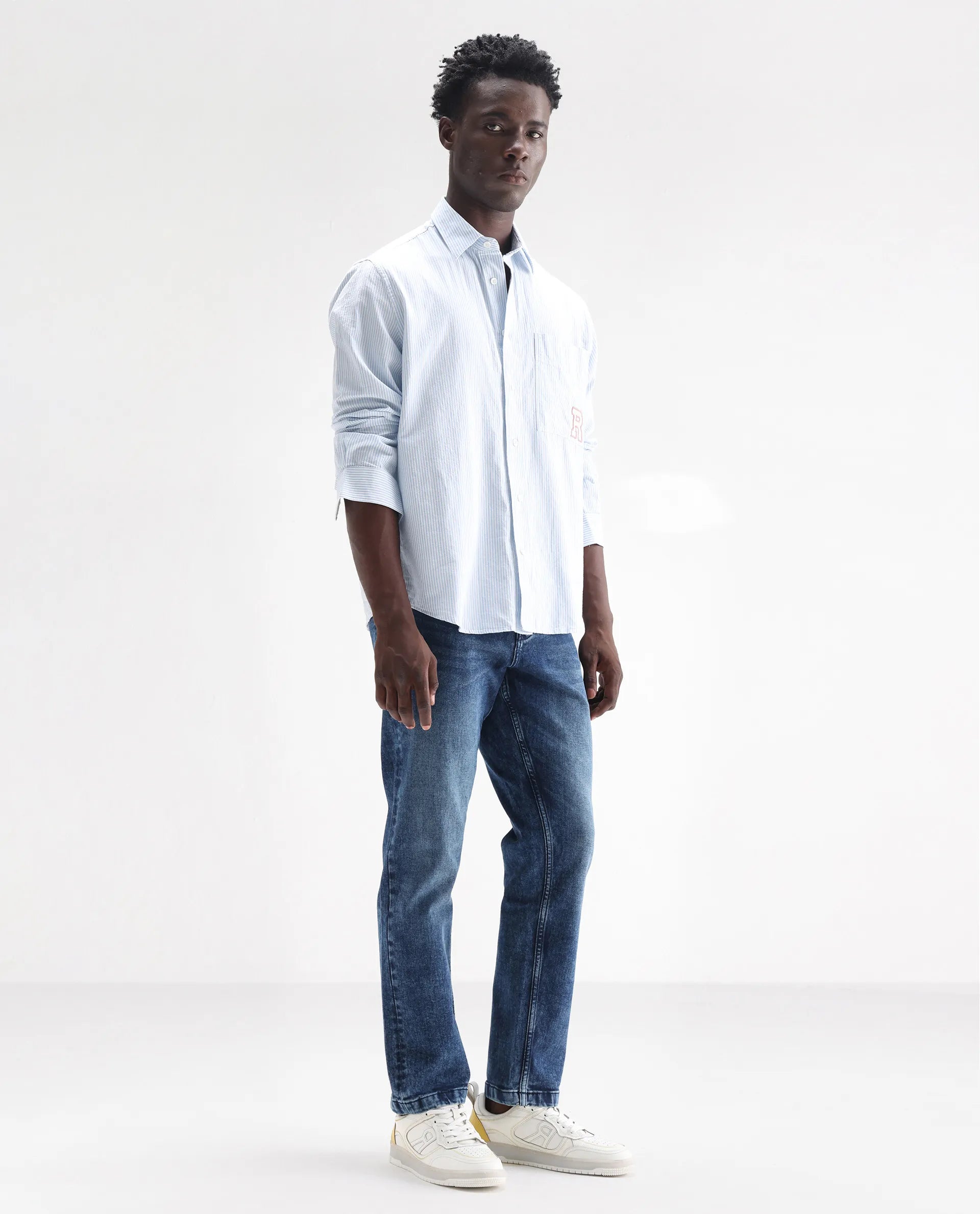 Rare Rabbit Men's Polin Dusky Blue Cotton Plain Morris Regular Fit Jeans