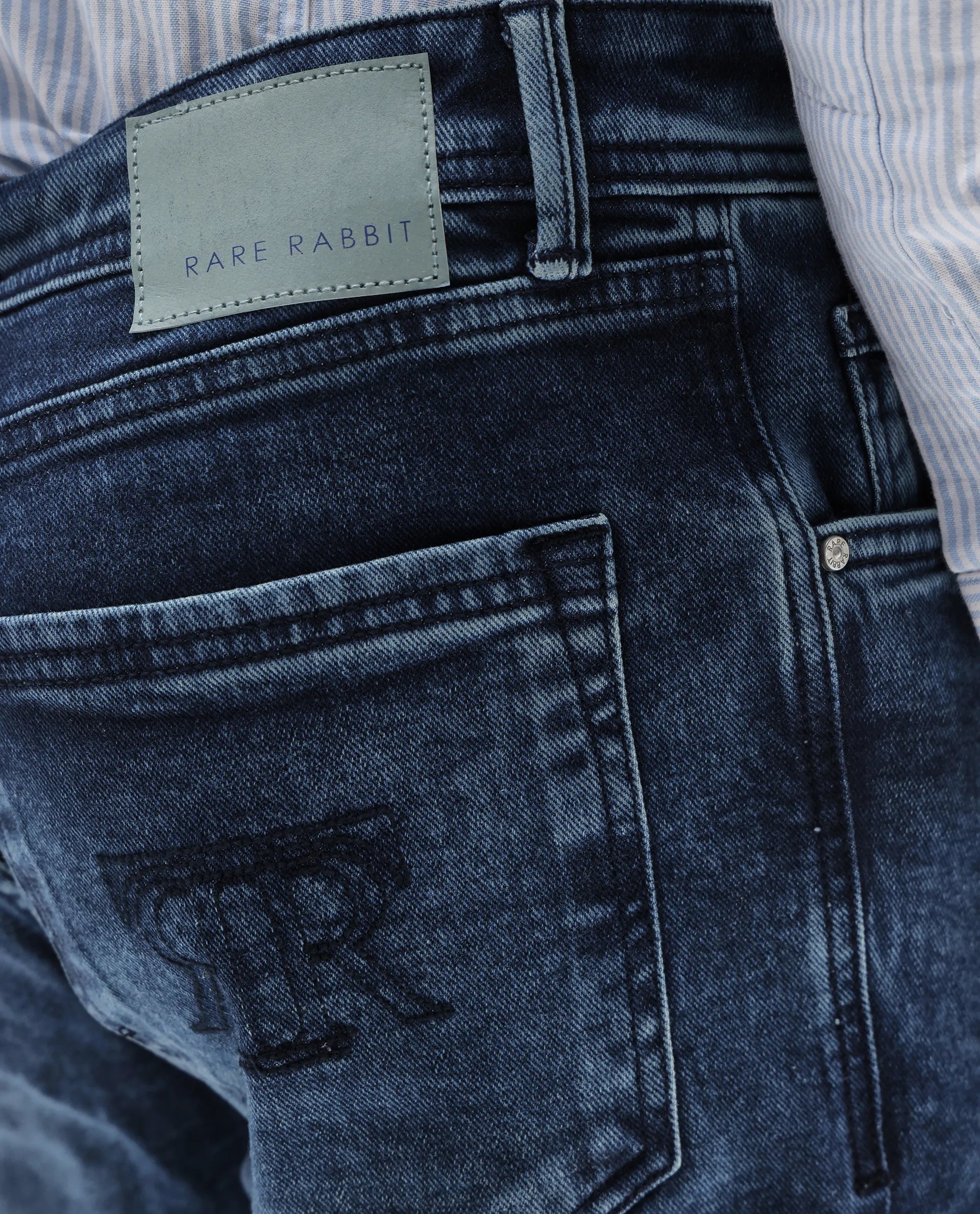 Rare Rabbit Men's Polin Dusky Blue Cotton Plain Morris Regular Fit Jeans