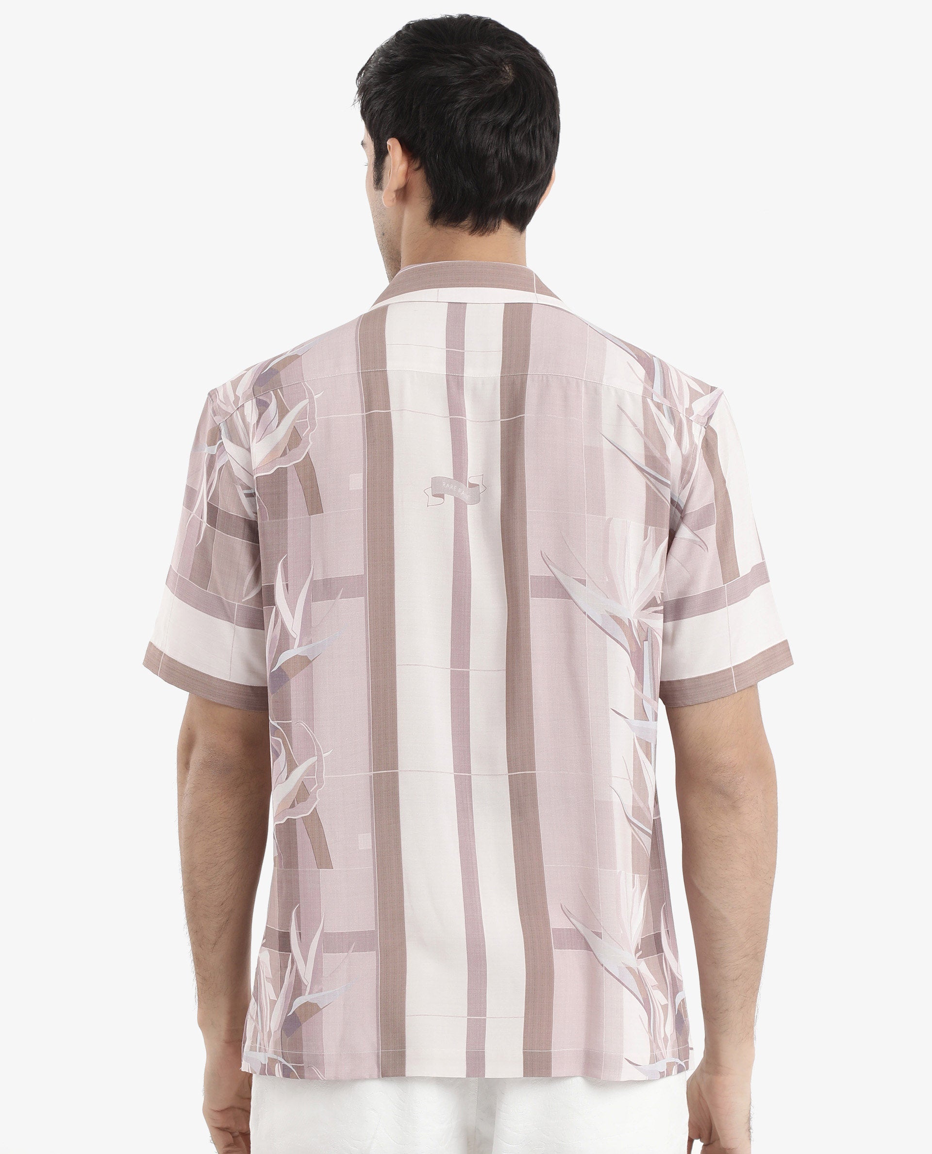 Rare Rabbit Men's Polis Beige Short Sleeve Cuban Collared Abstract Print Shirt