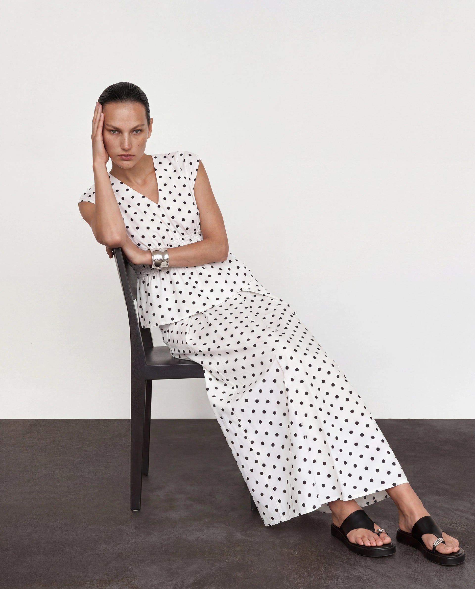 Rareism Women's Polto-B Off White Cotton Button And Zip Flared Polka Print Skirt