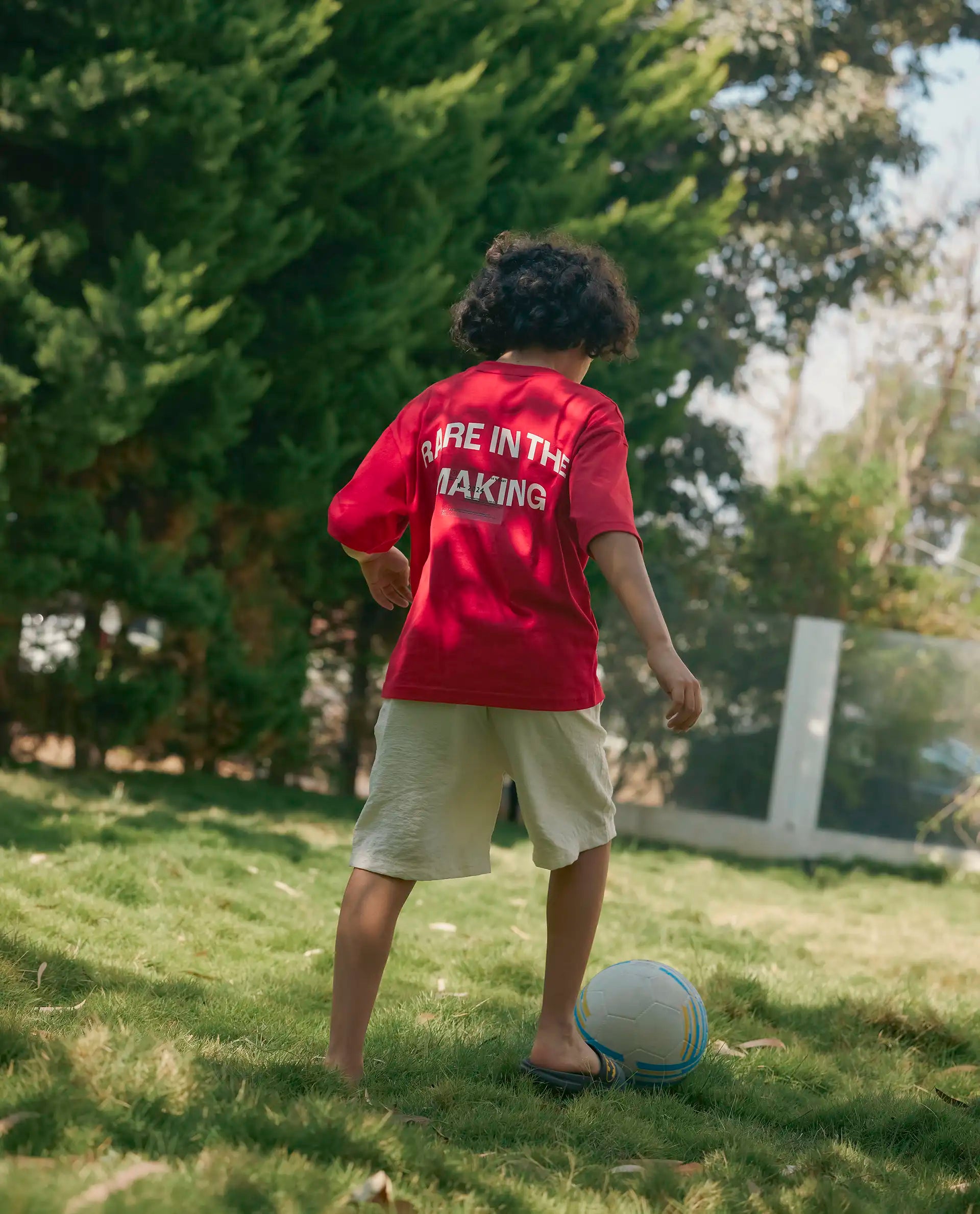 Rare Ones Kids Portz Light Red Cotton Short Sleeve Crew Neck Boxy Fit Printed T-Shirt