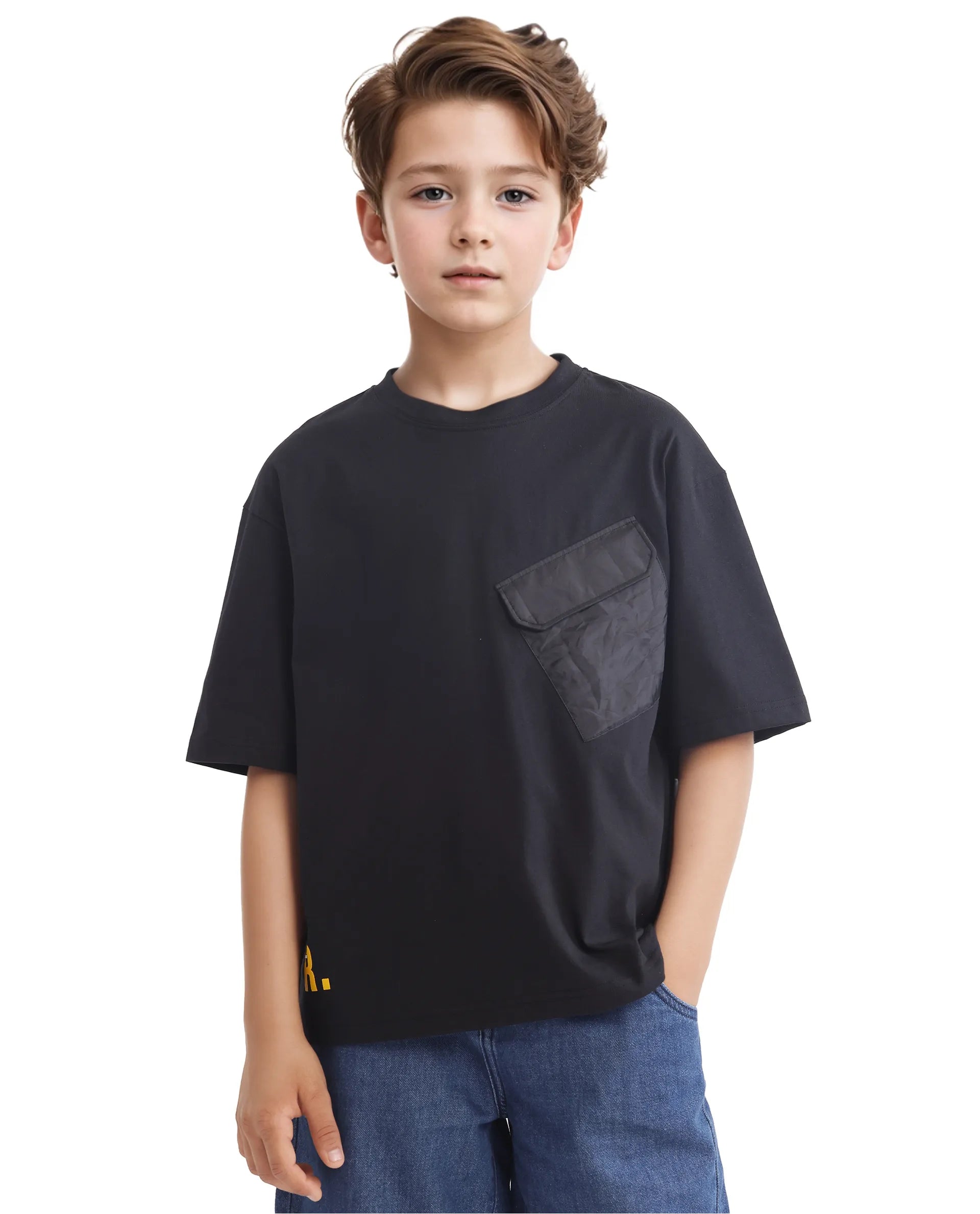 Rare Ones Kids Portz Black Cotton Short Sleeve Crew Neck Boxy Printed T-Shirt
