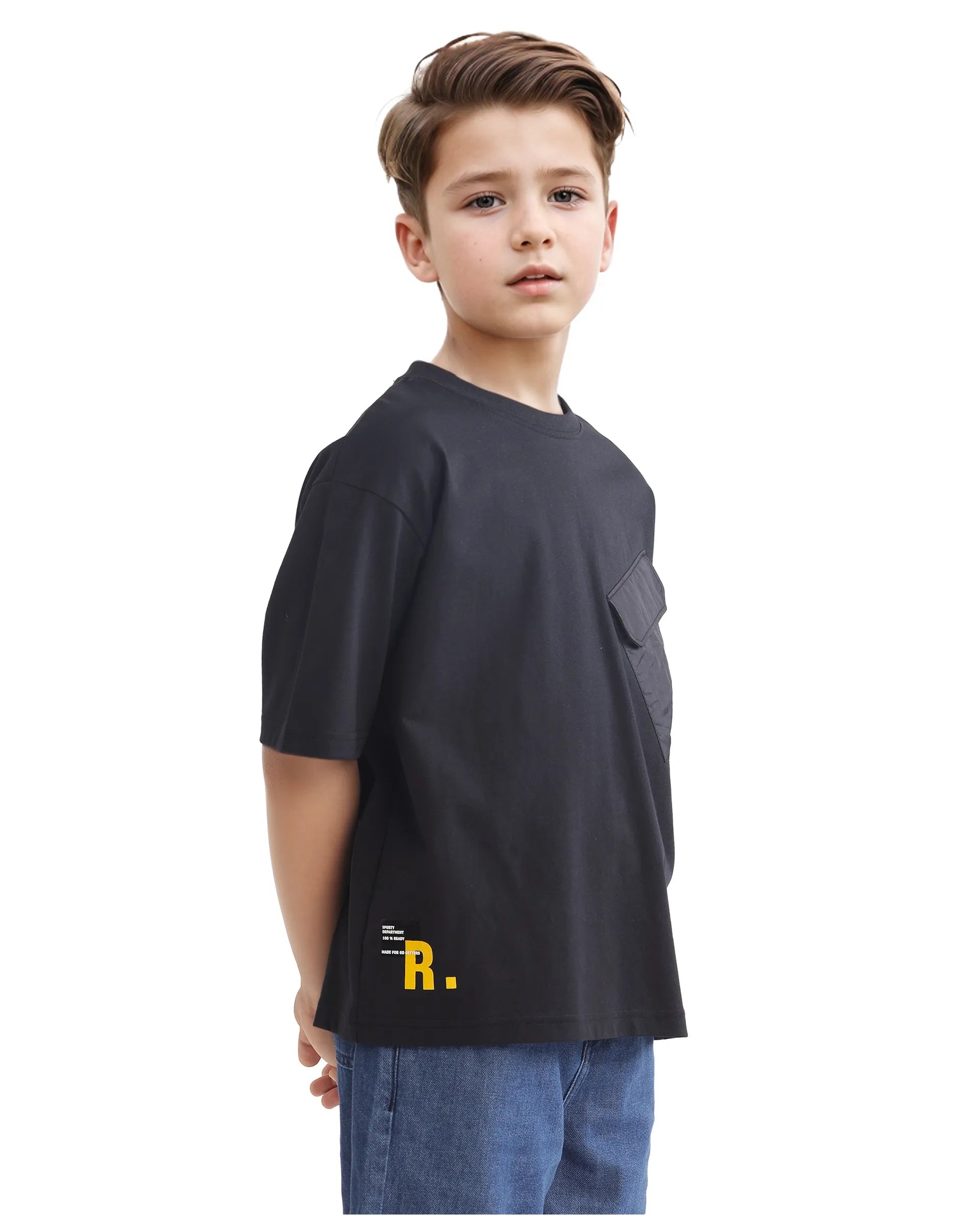 Rare Ones Kids Portz Black Cotton Short Sleeve Crew Neck Boxy Printed T-Shirt