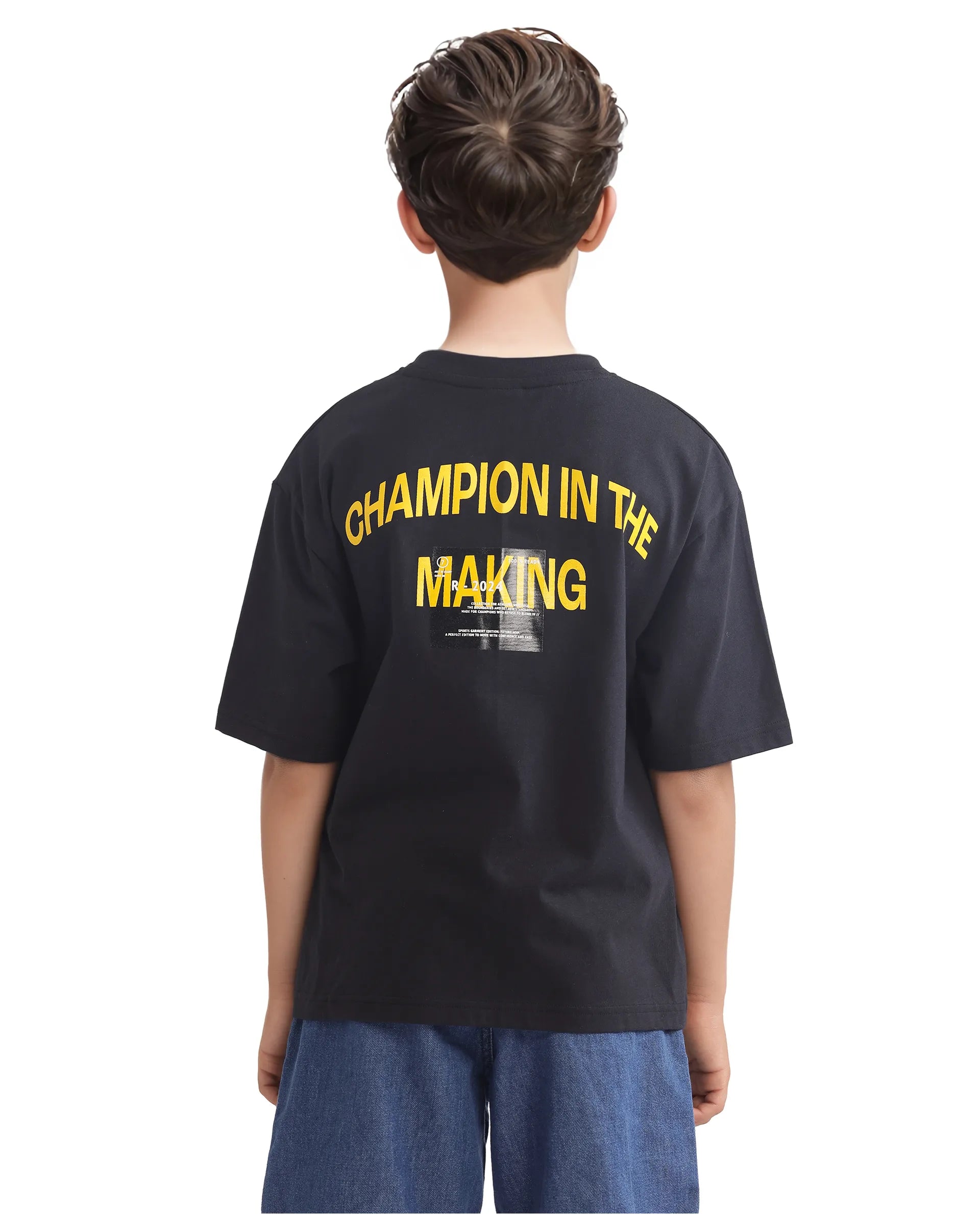 Rare Ones Kids Portz Black Cotton Short Sleeve Crew Neck Boxy Printed T-Shirt