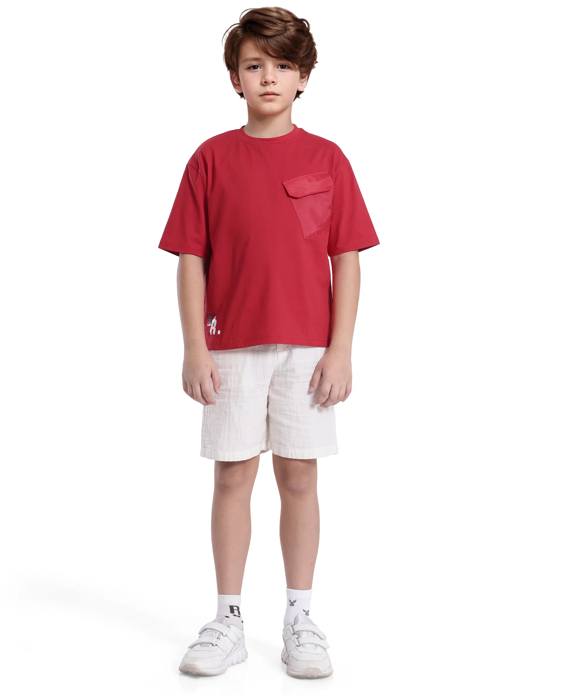 Rare Ones Kids Portz Light Red Cotton Short Sleeve Crew Neck Boxy Fit Printed T-Shirt