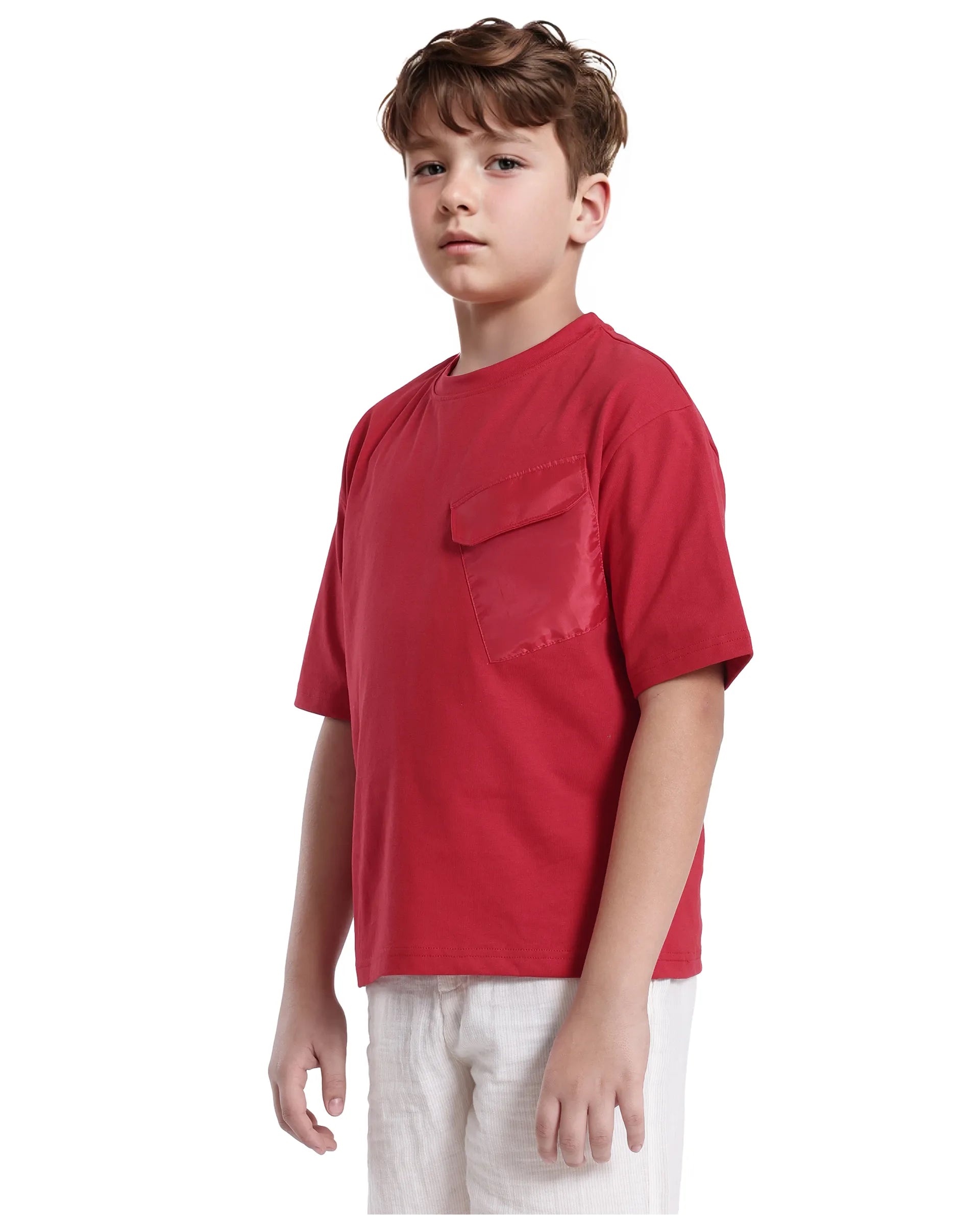Rare Ones Kids Portz Light Red Cotton Short Sleeve Crew Neck Boxy Fit Printed T-Shirt