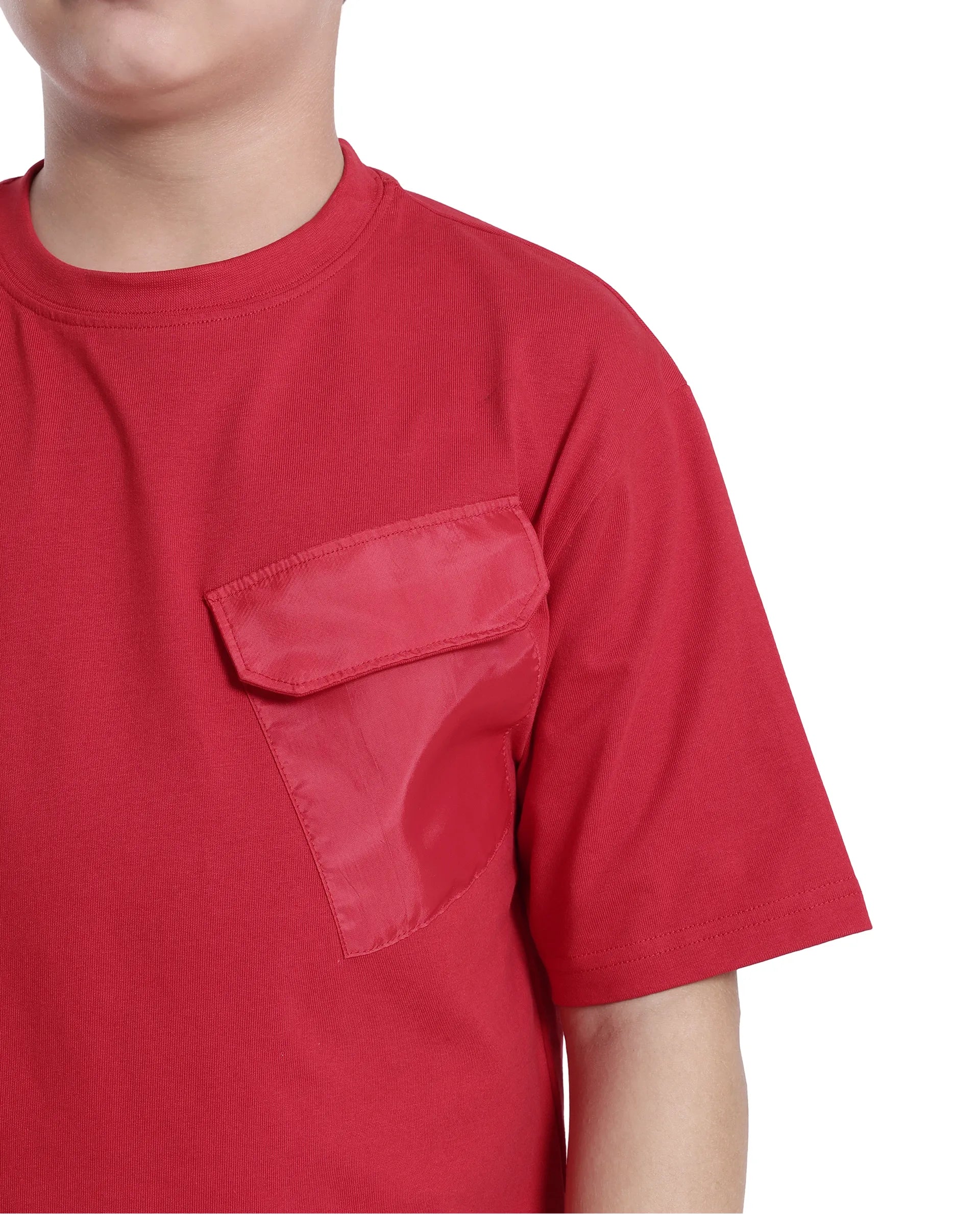 Rare Ones Kids Portz Light Red Cotton Short Sleeve Crew Neck Boxy Fit Printed T-Shirt